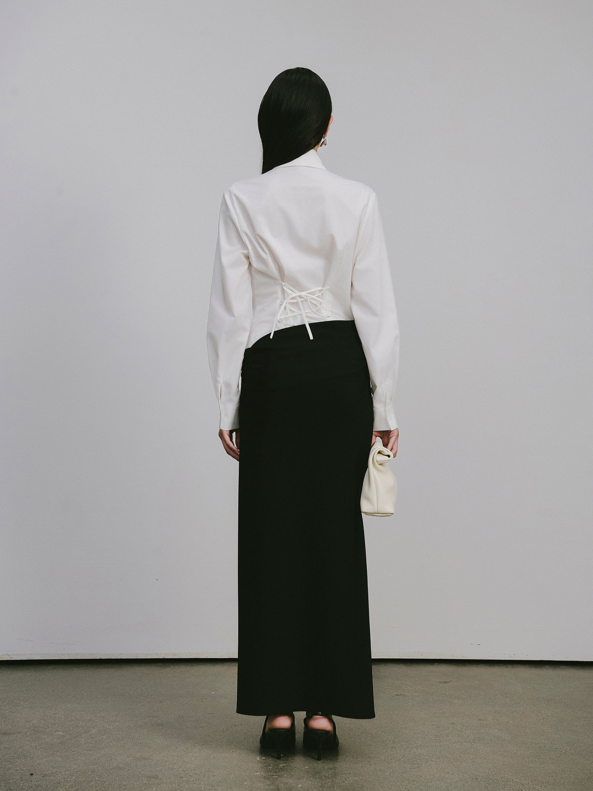 Corset Waist Blouse + Asymmetric Waistband Long Skirt Set