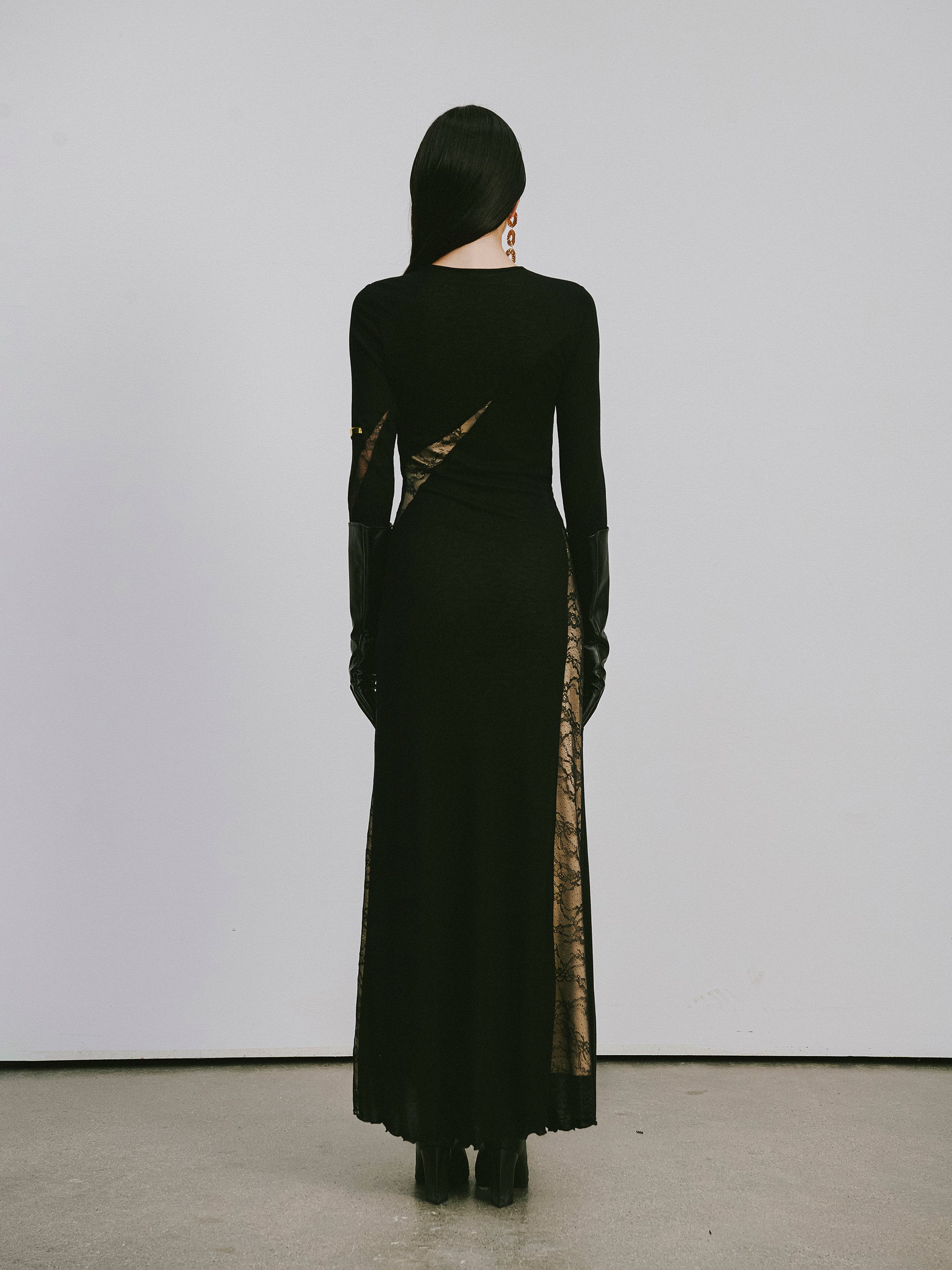 Round-Neck Dress with Contrast Lace Insets