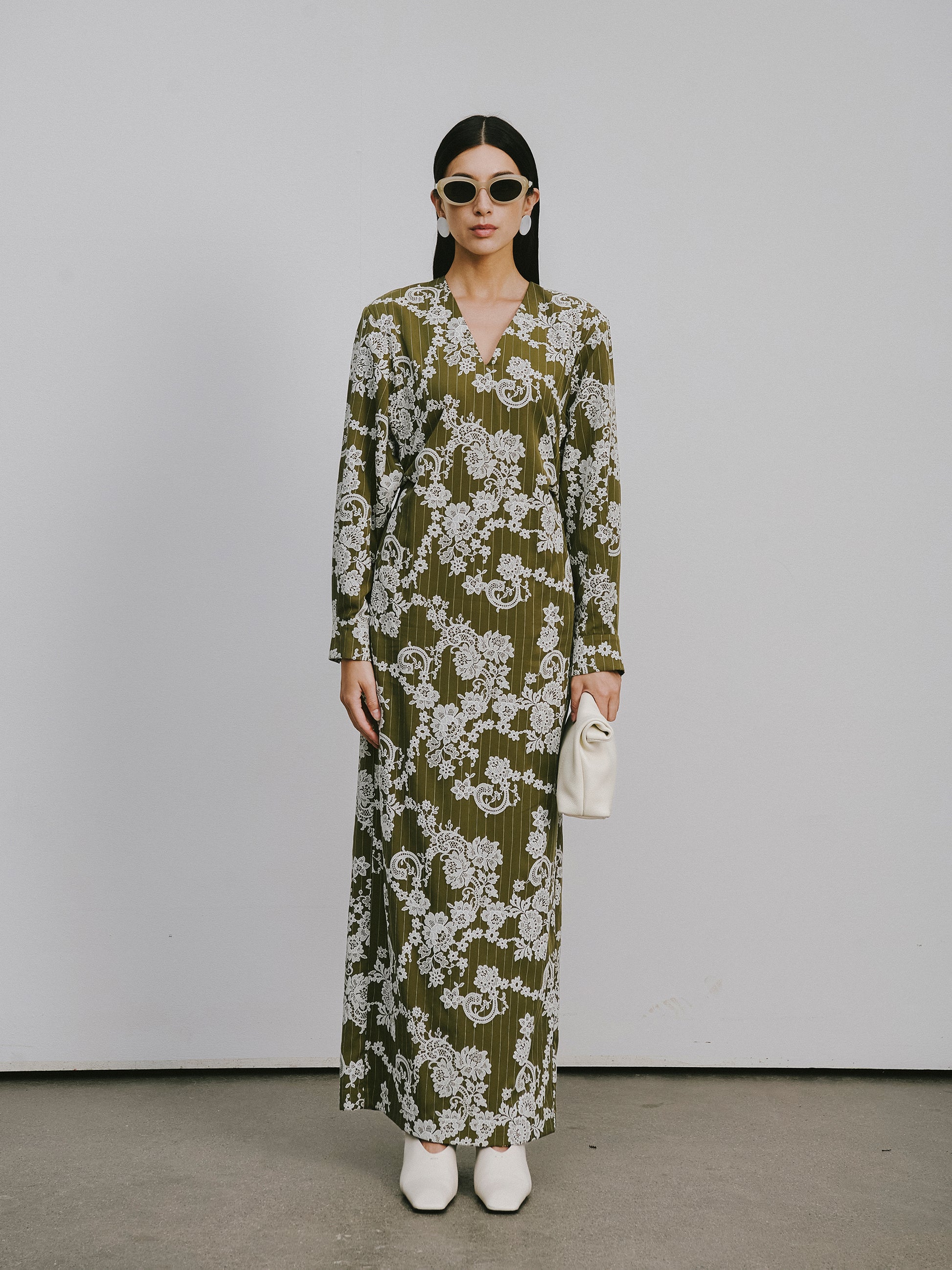 V-Neck Dress with Subtle Raised Print