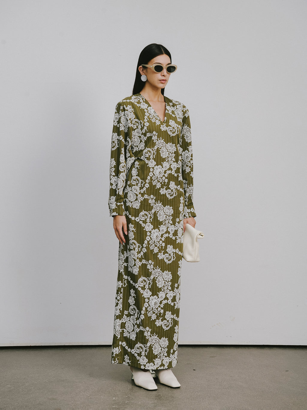 V-Neck Dress with Subtle Raised Print