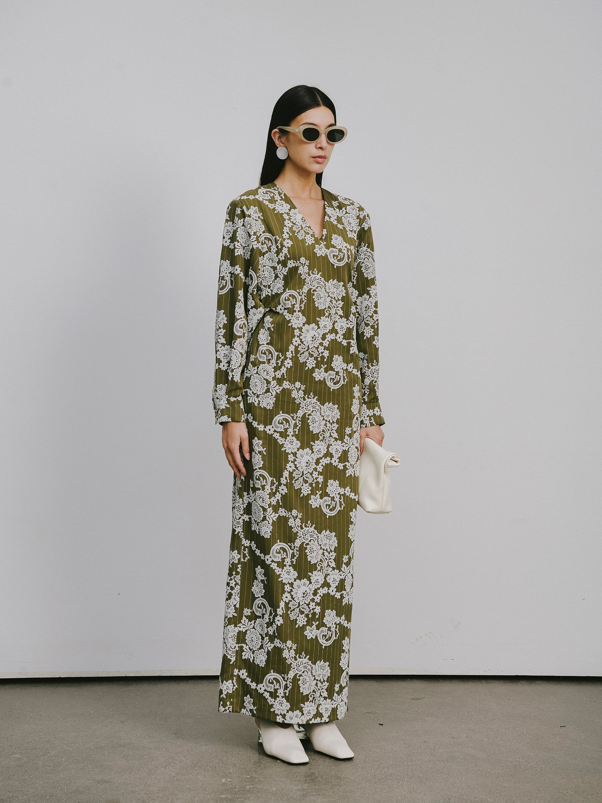 V-Neck Dress with Subtle Raised Print