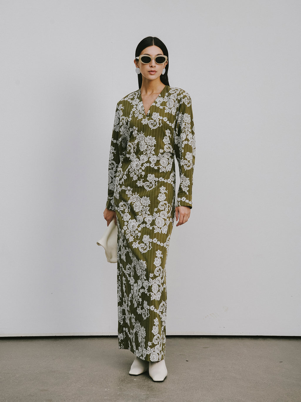 V-Neck Dress with Subtle Raised Print