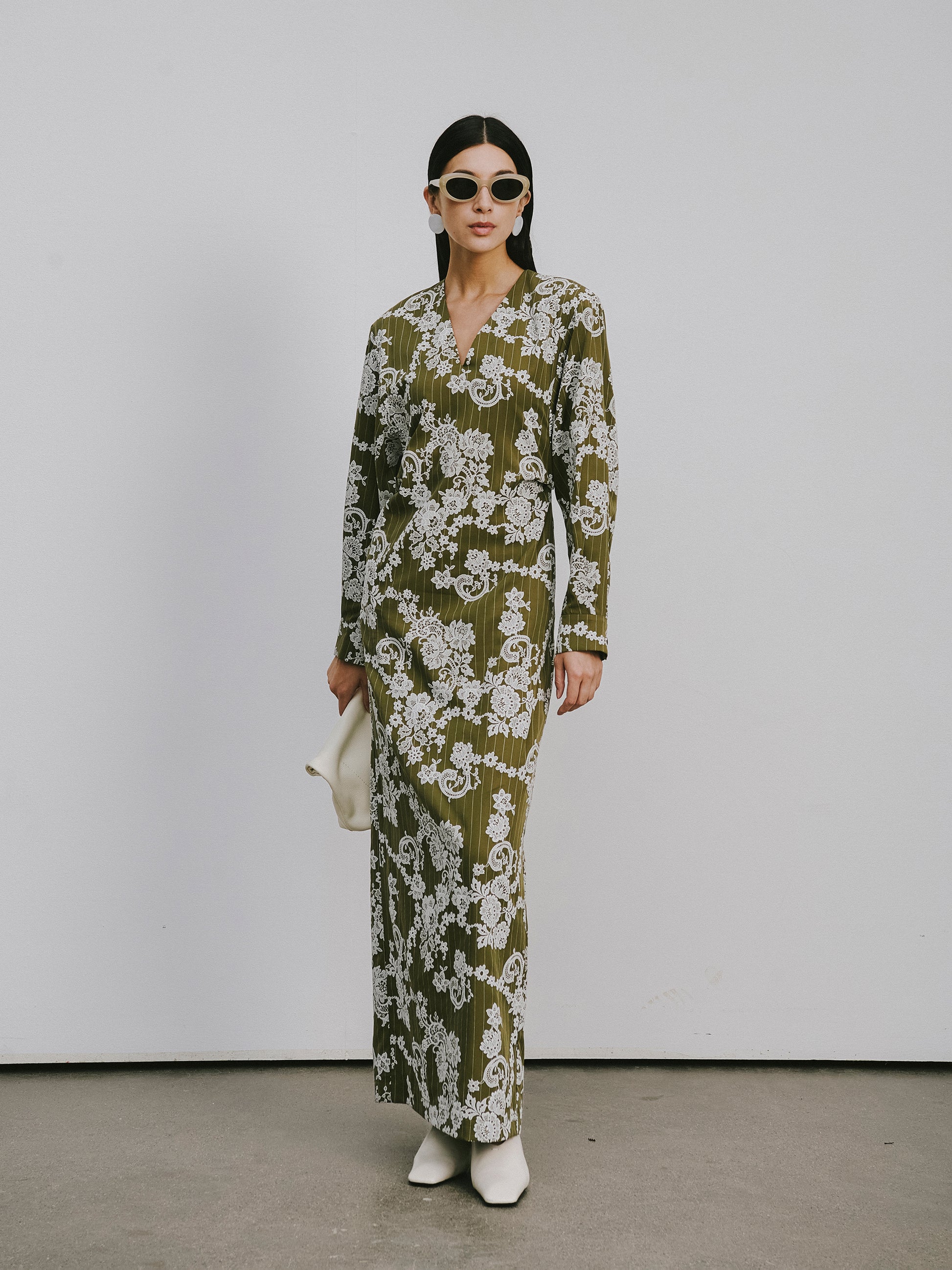 V-Neck Dress with Subtle Raised Print