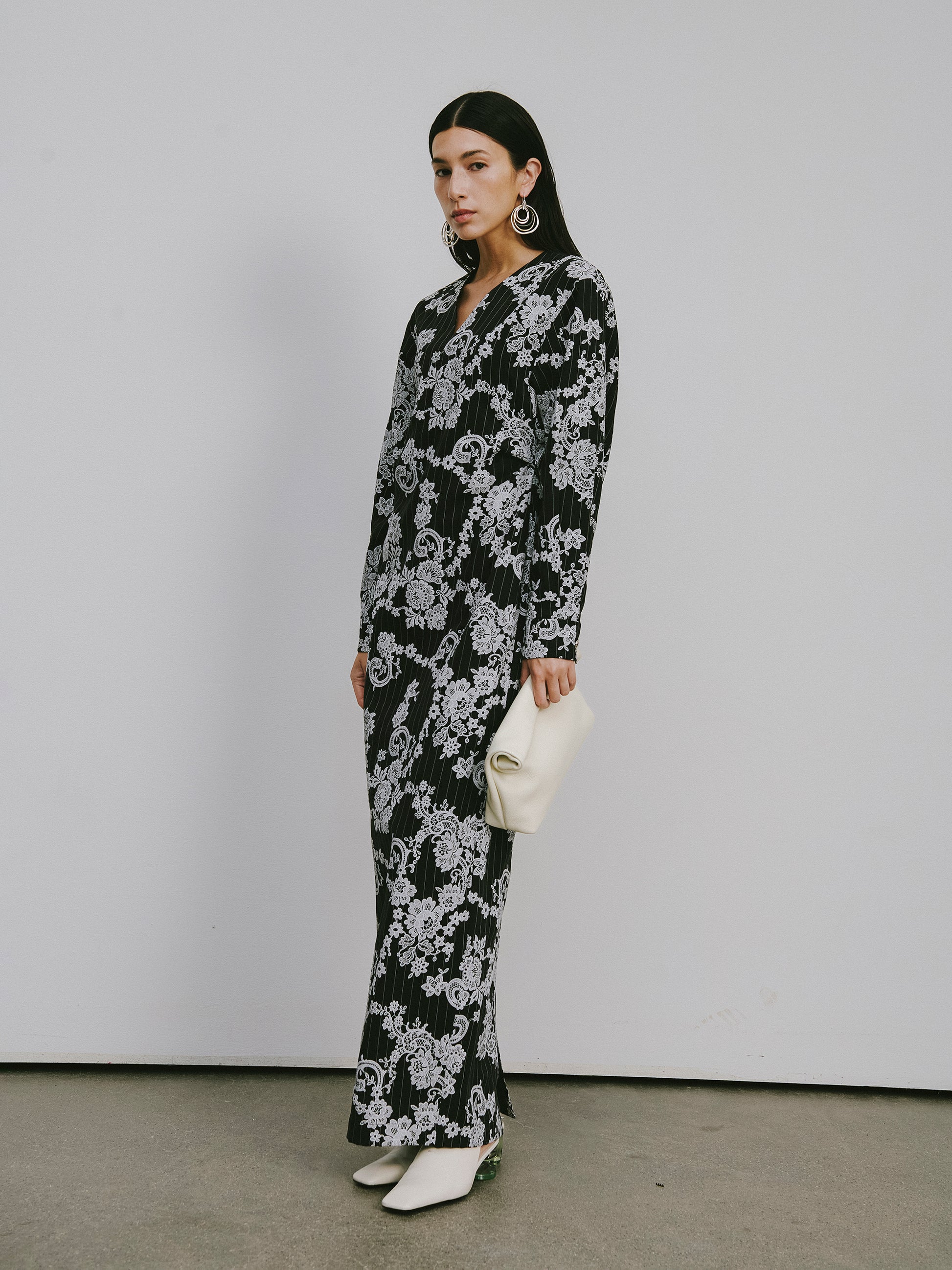 V-Neck Dress with Subtle Raised Print