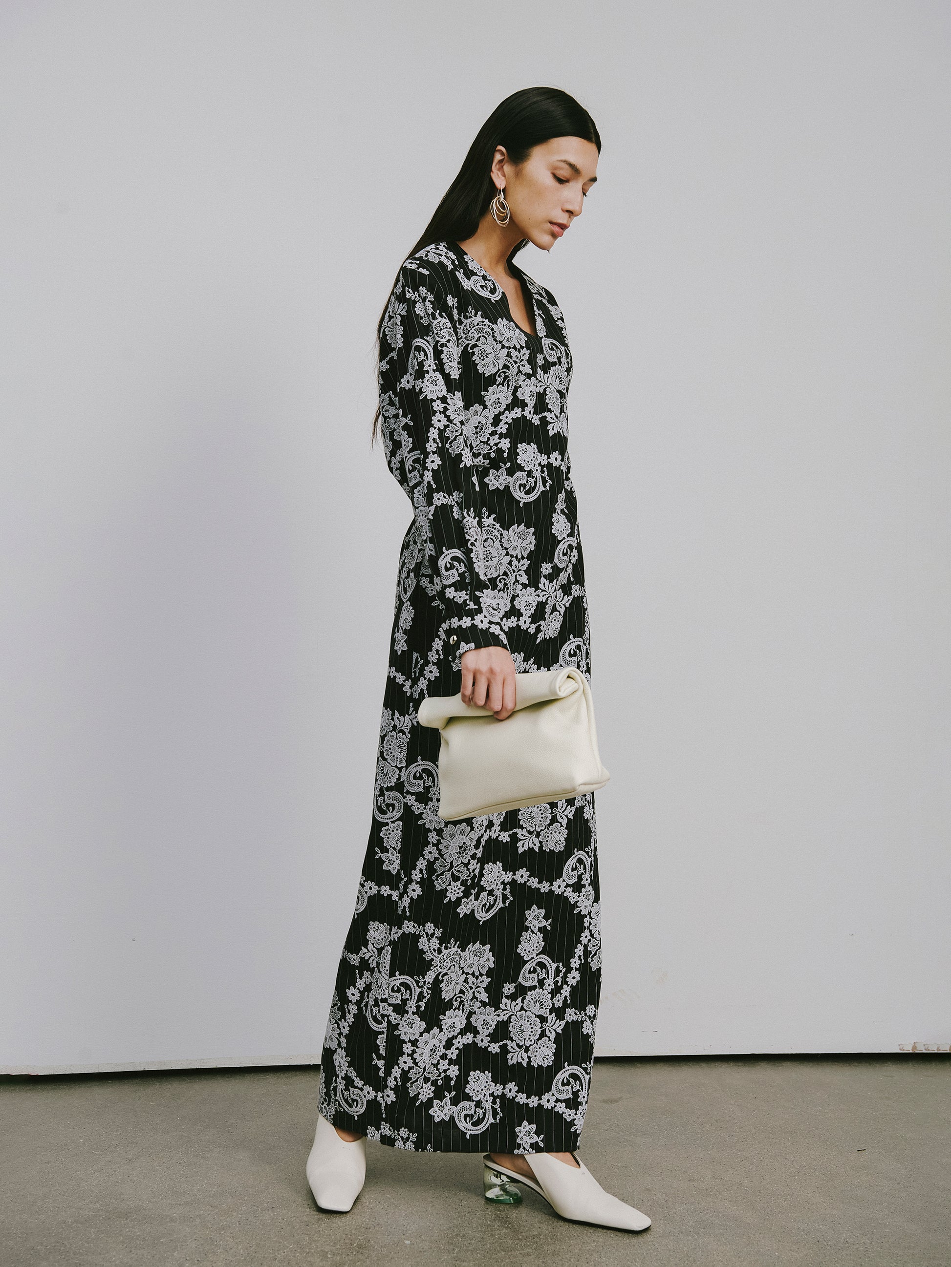 V-Neck Dress with Subtle Raised Print