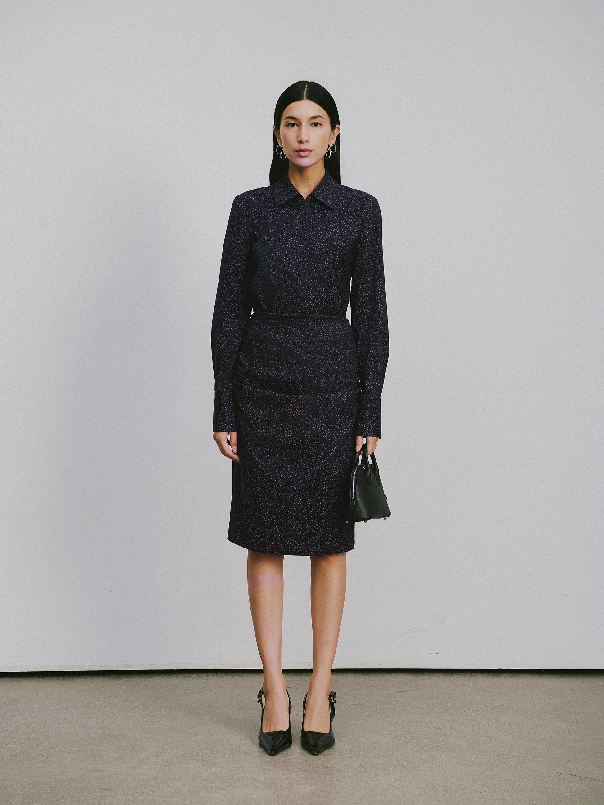 Bow-Tie Collar Blouse with Micro Polka Dots