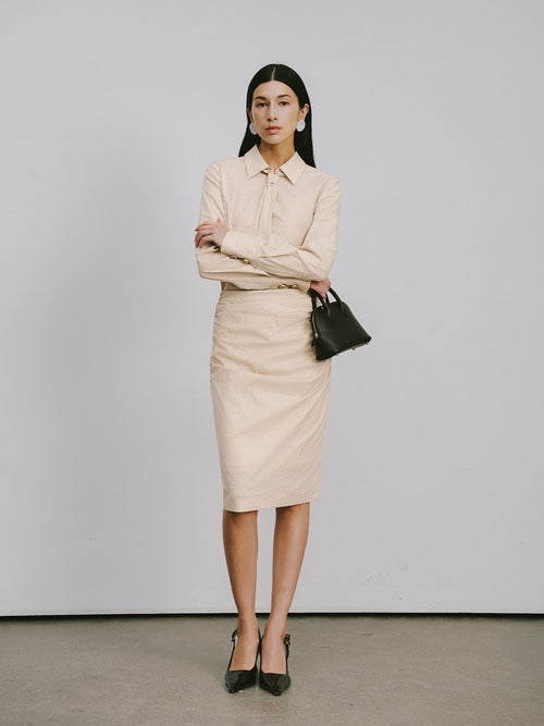 Bow-Tie Collar Blouse with Micro Polka Dots