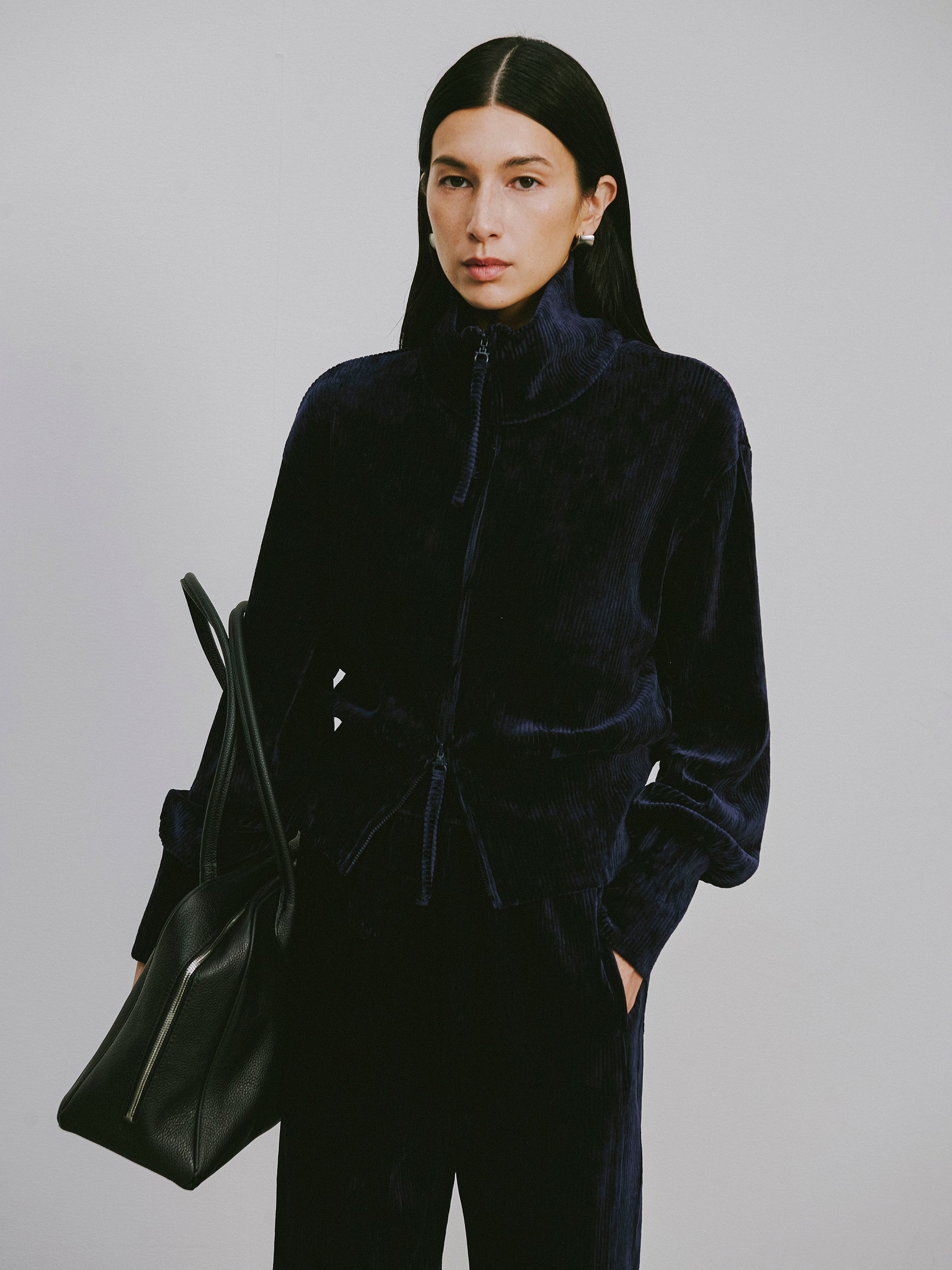 High-Neck Two-Way Zip Corduroy Track Jacket