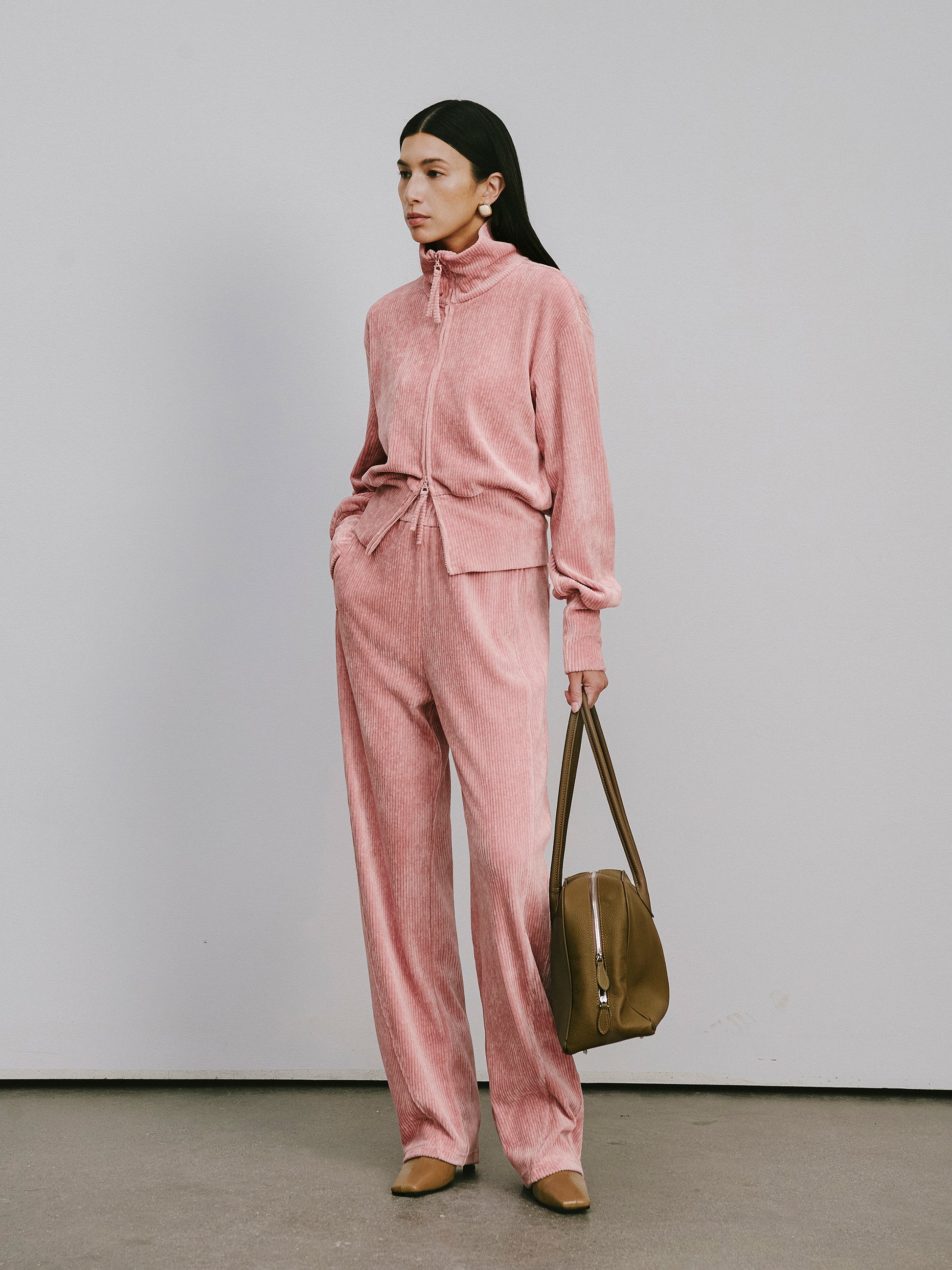 Curved Hem Corduroy Sweatpants