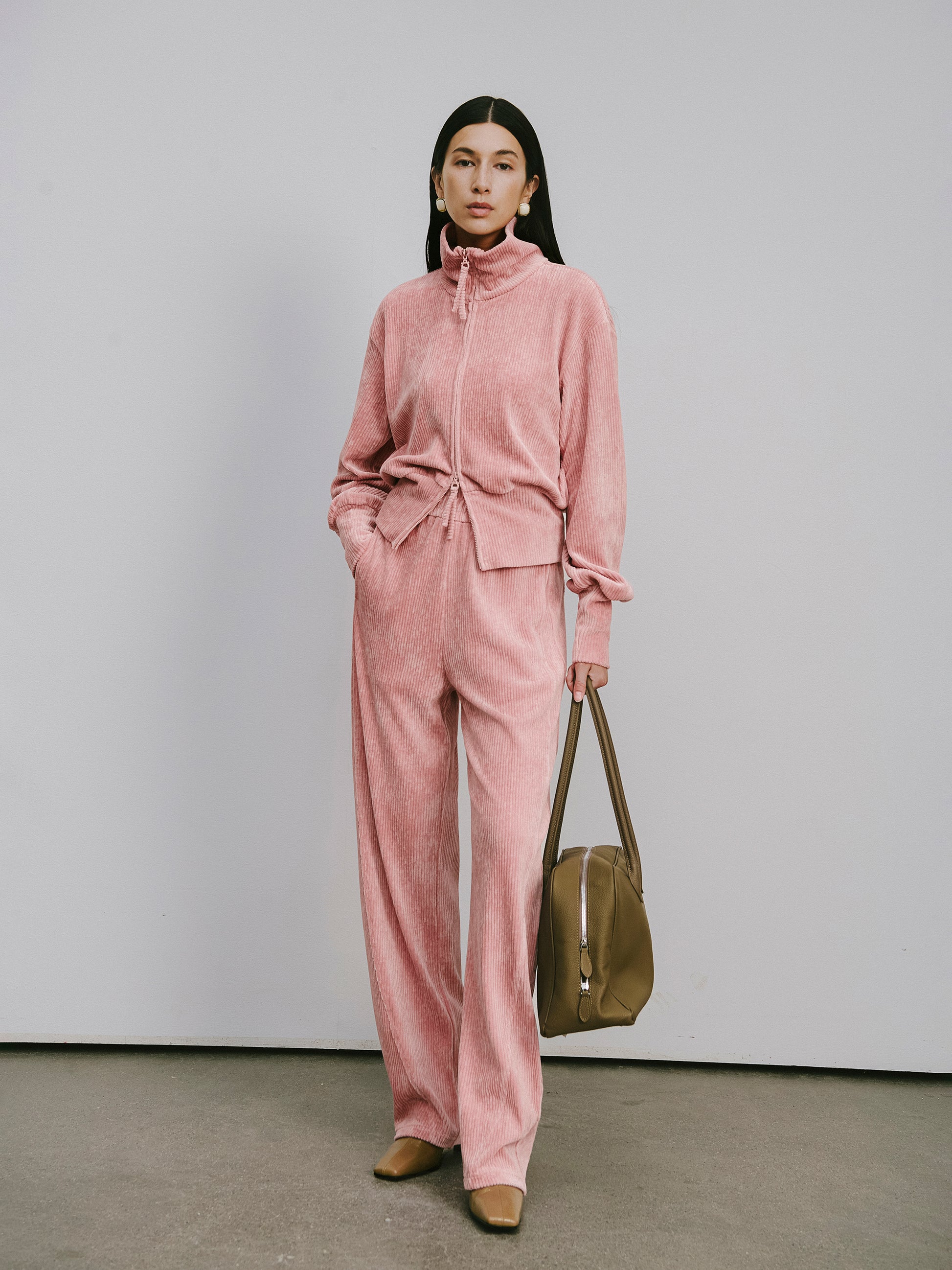 Curved Hem Corduroy Sweatpants