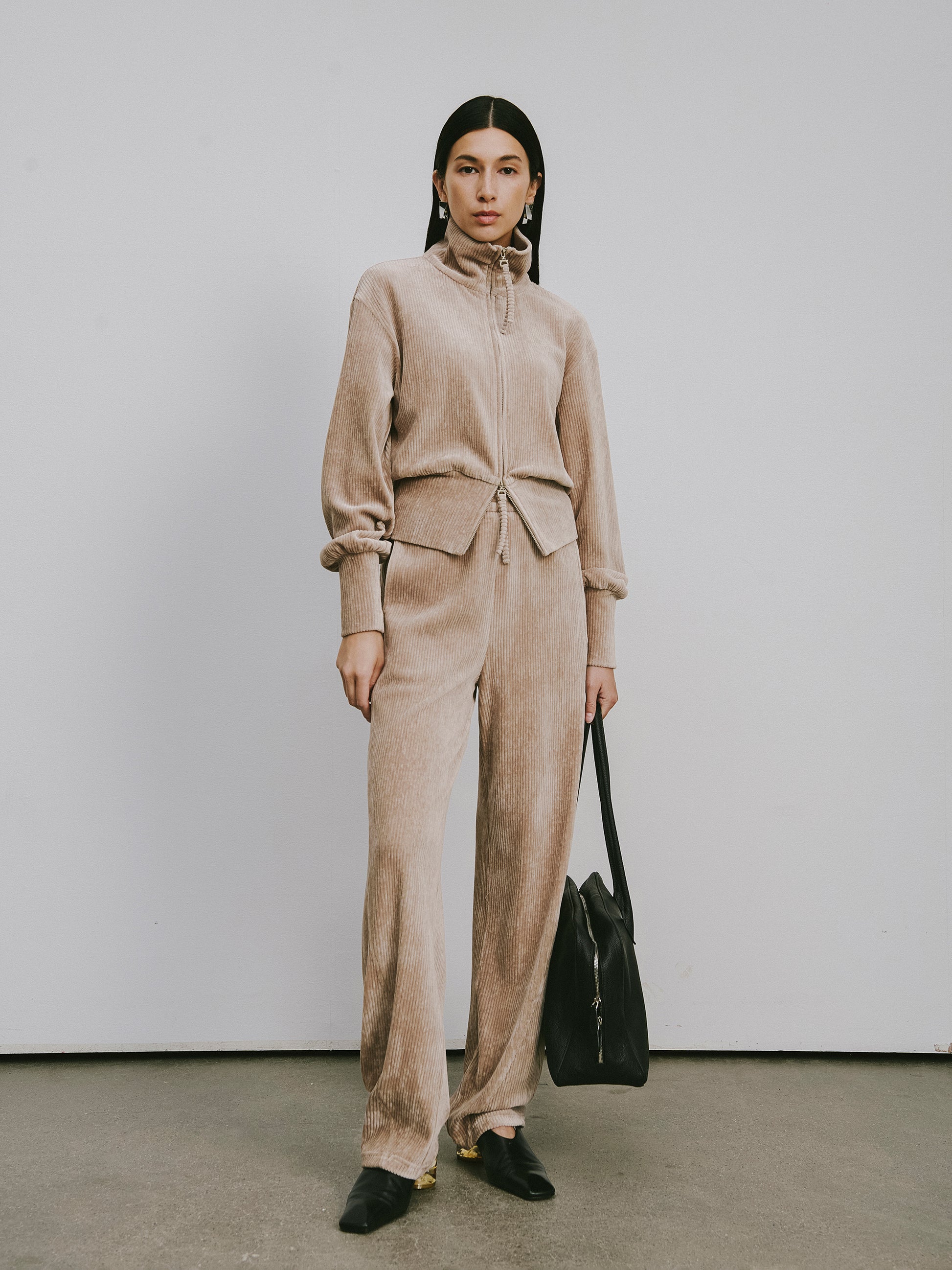 Curved Hem Corduroy Sweatpants