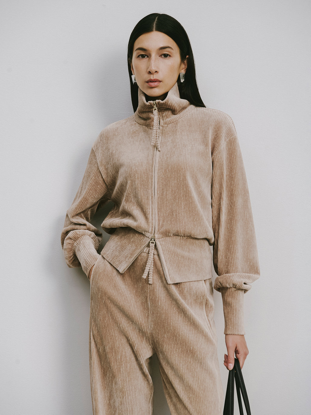 High-Neck Two-Way Zip Corduroy Track Jacket