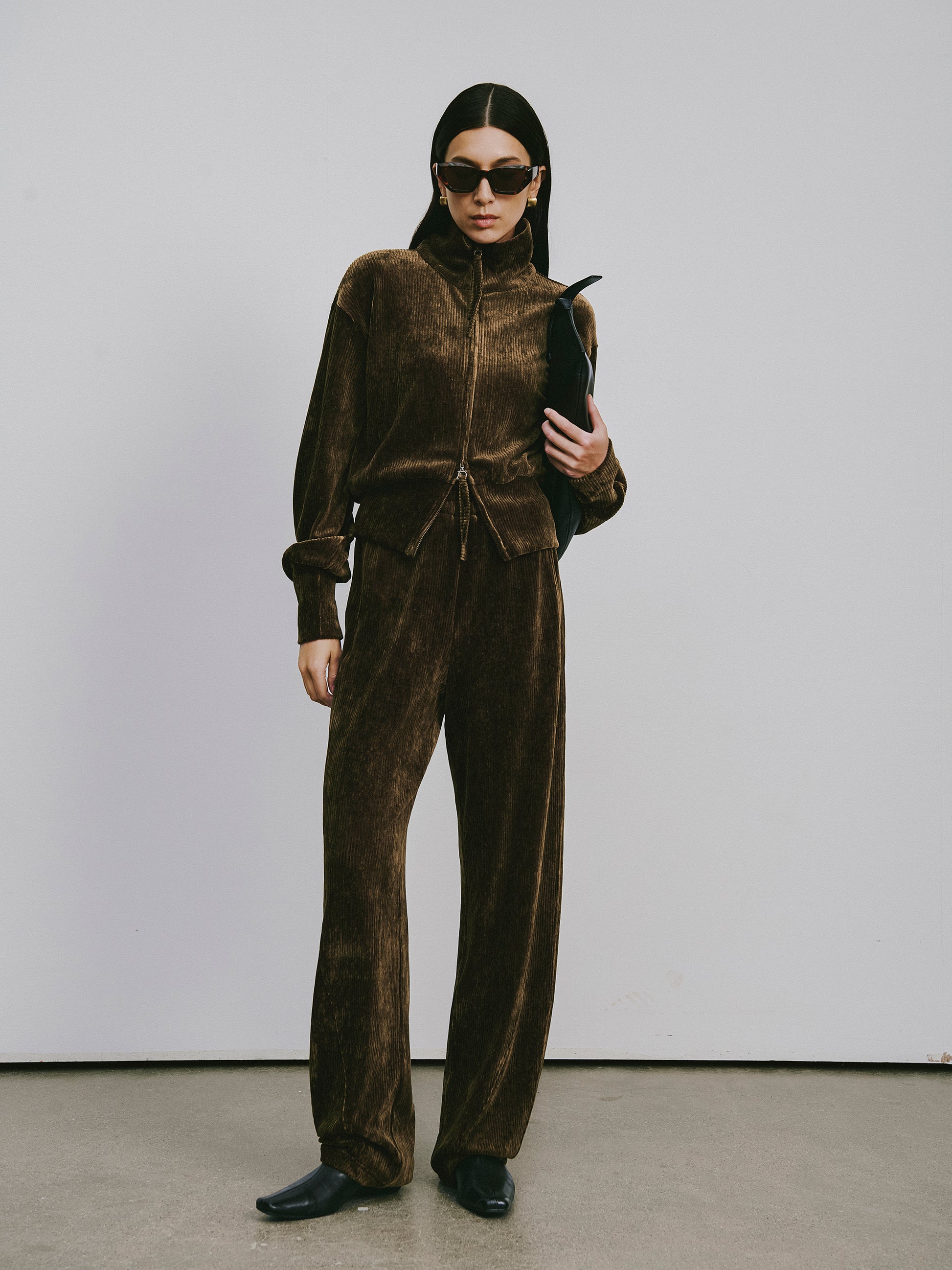 Curved Hem Corduroy Sweatpants