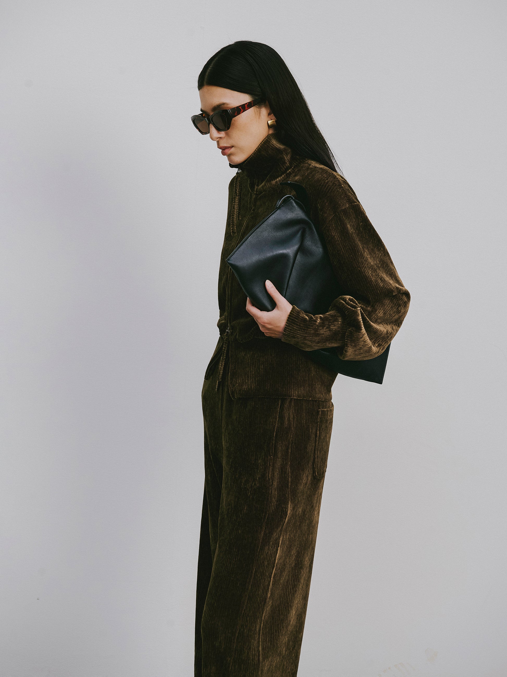 High-Neck Two-Way Zip Corduroy Track Jacket