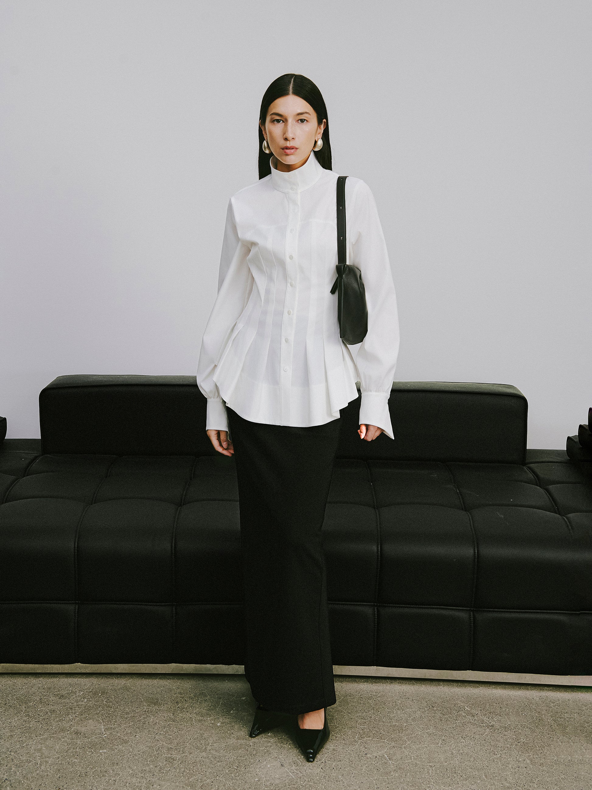 Stand Collar Peplum Hem Blouse