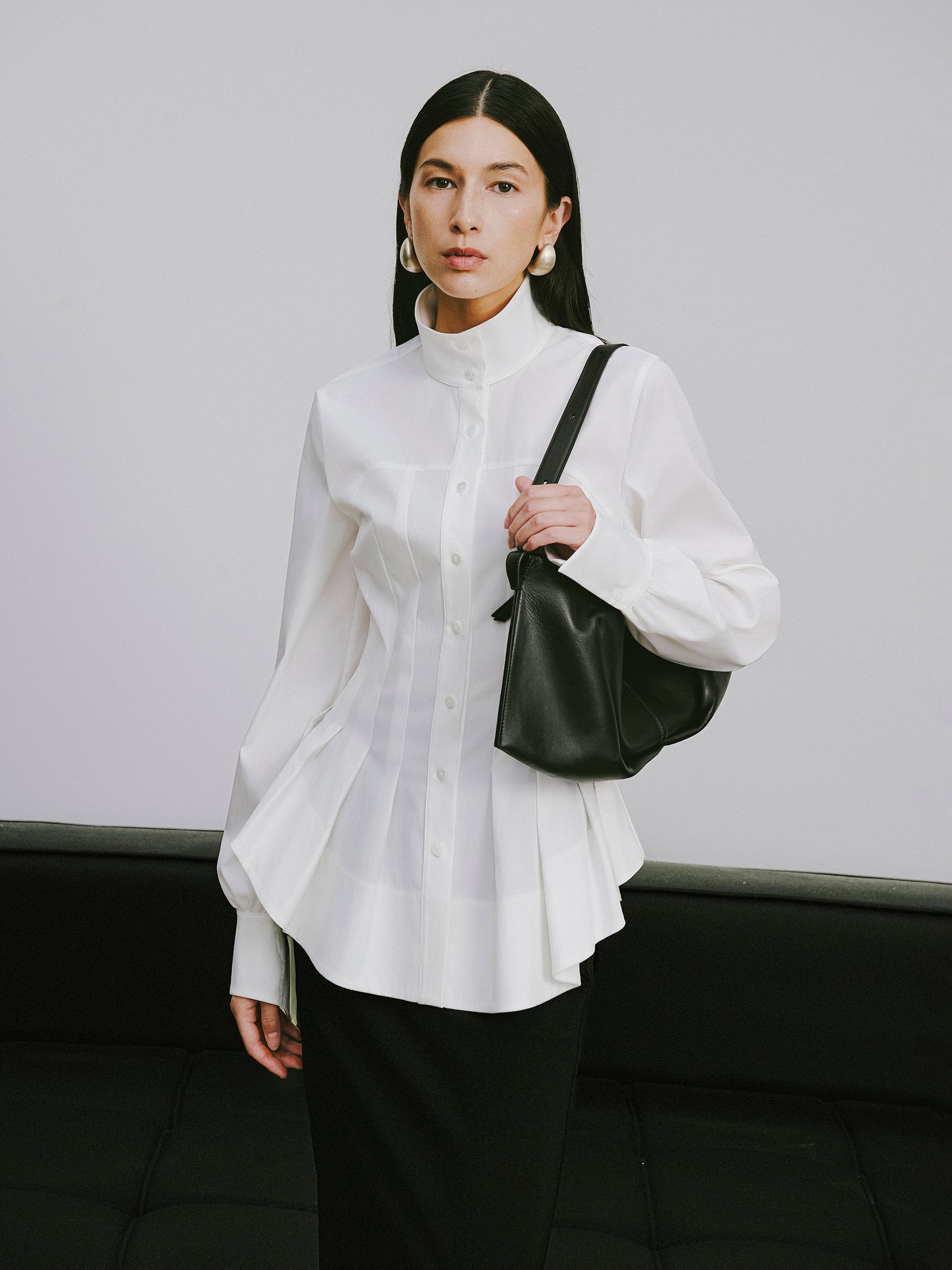 Stand Collar Peplum Hem Blouse