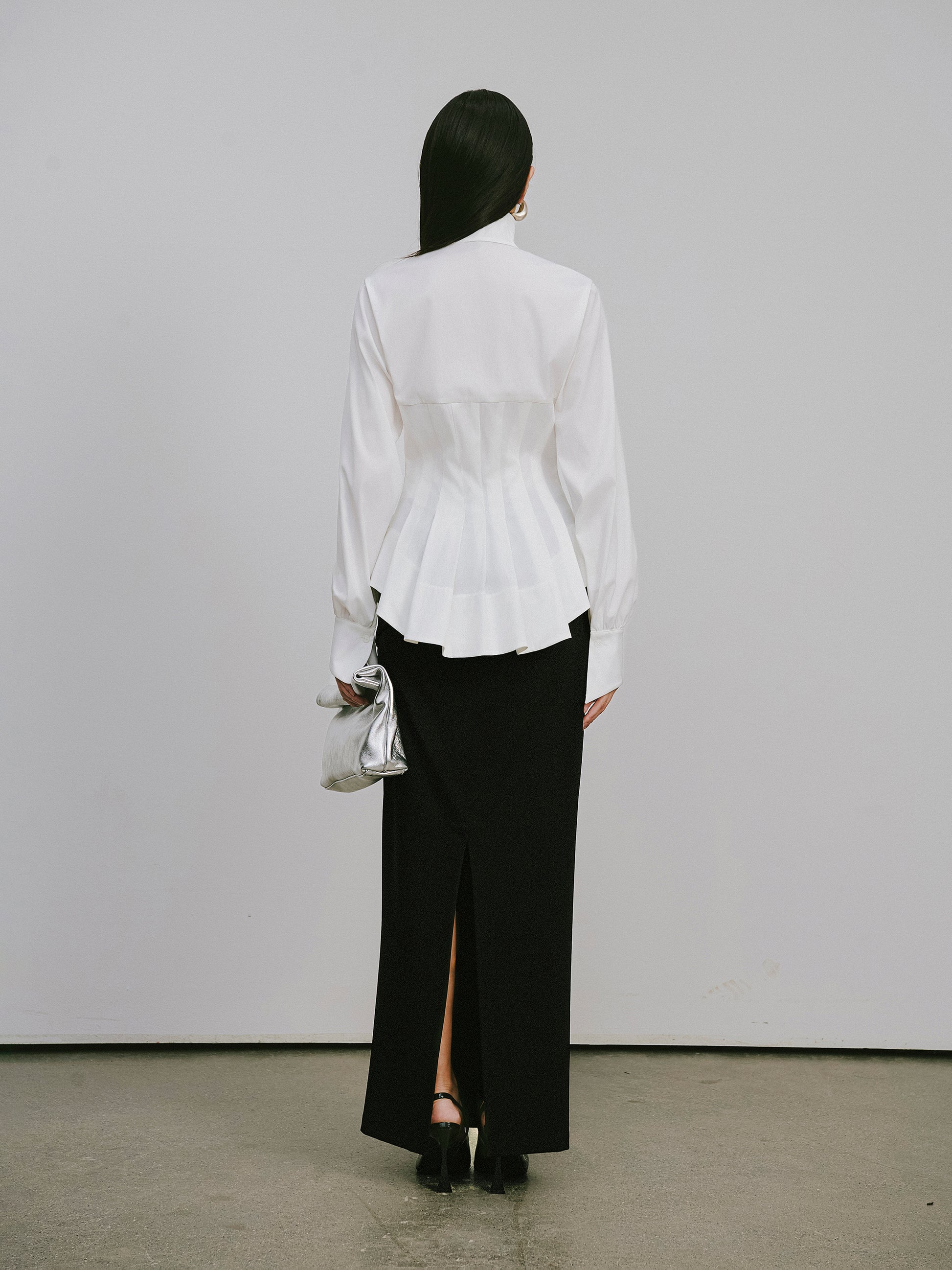 Stand Collar Peplum Hem Blouse