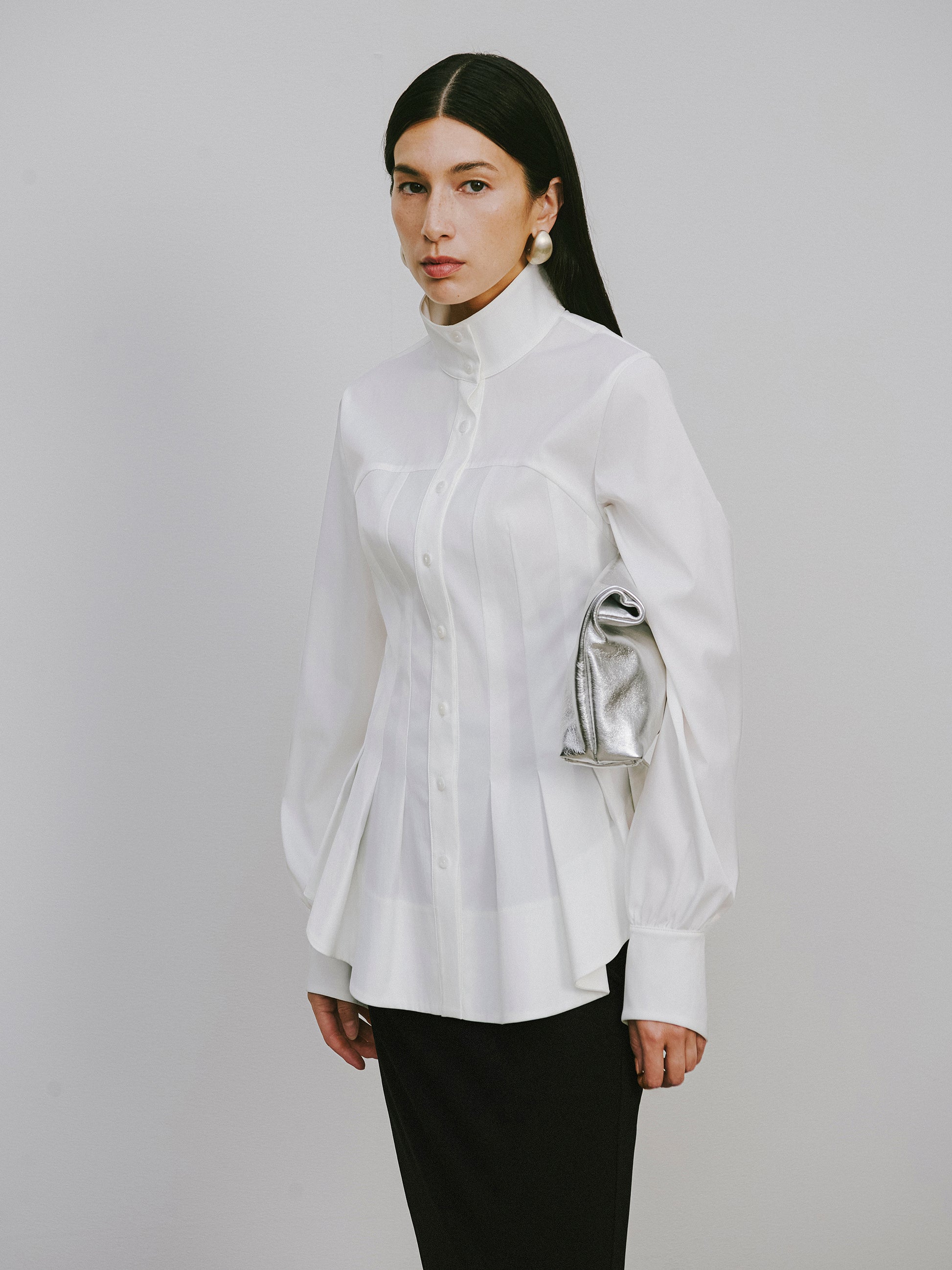 Stand Collar Peplum Hem Blouse