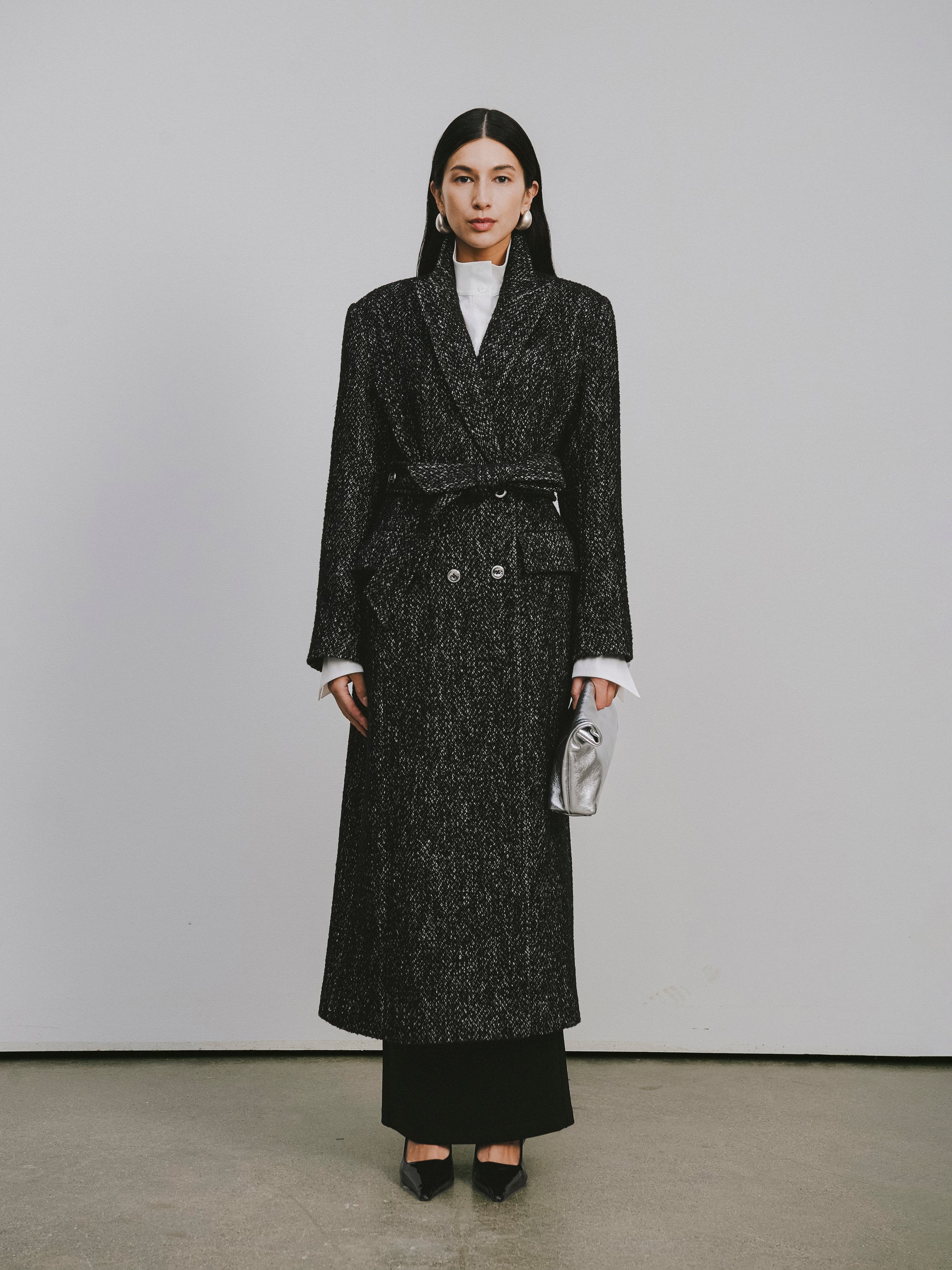 Stand Collar Tie-Waist X-Silhouette Long Coat