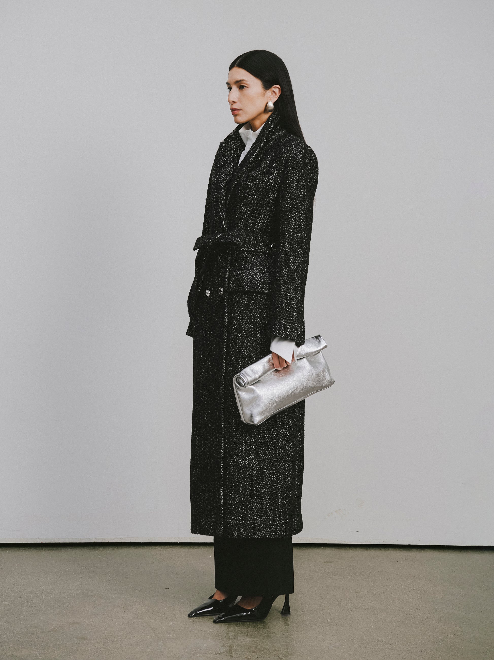 Stand Collar Tie-Waist X-Silhouette Long Coat