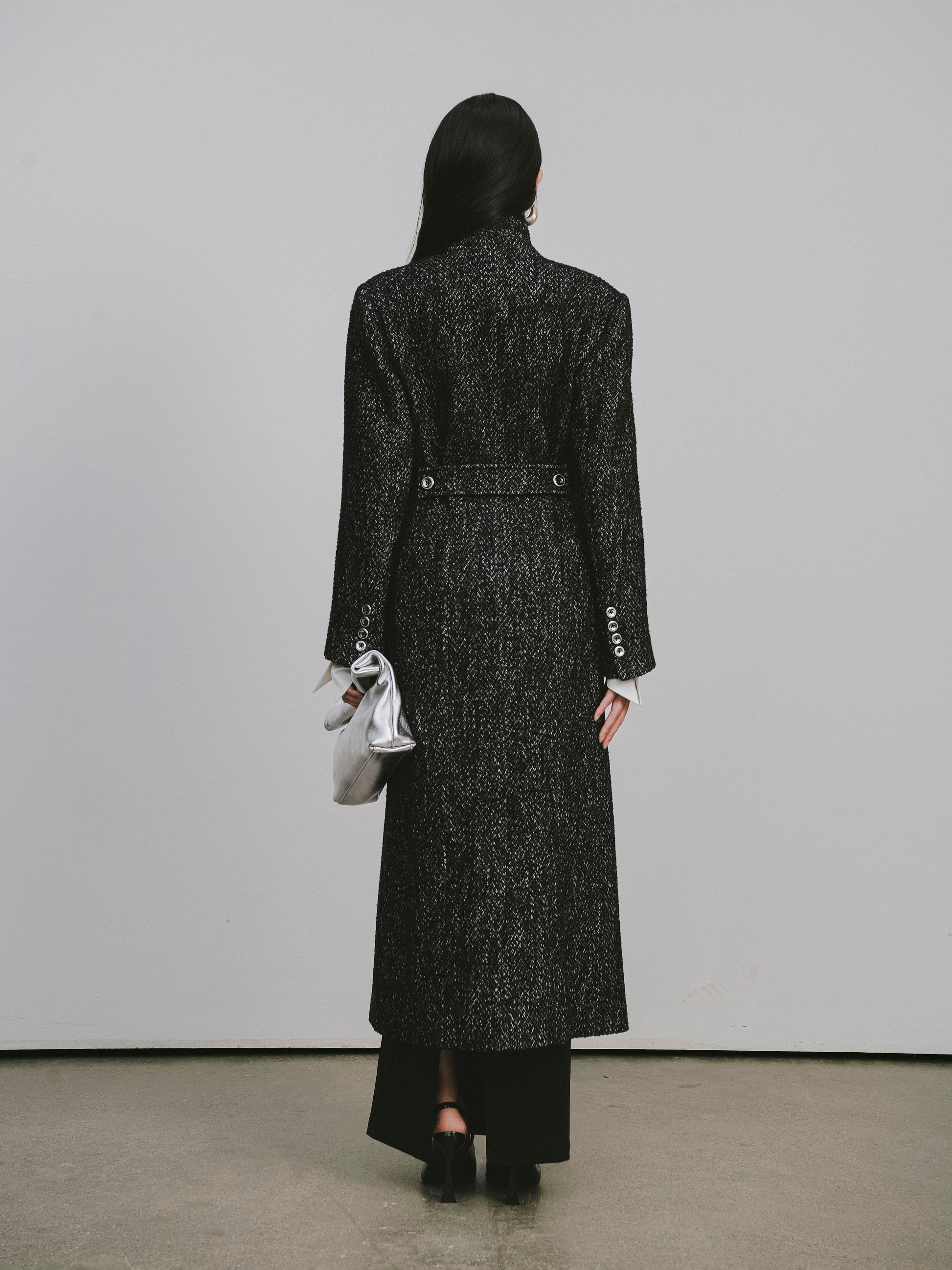 Stand Collar Tie-Waist X-Silhouette Long Coat