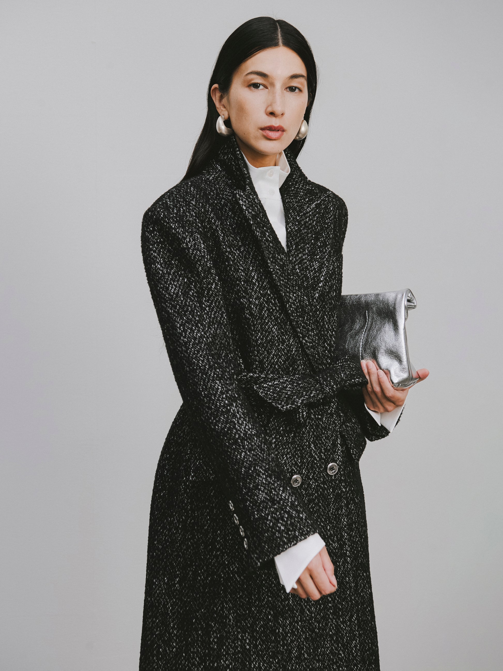 Stand Collar Tie-Waist X-Silhouette Long Coat