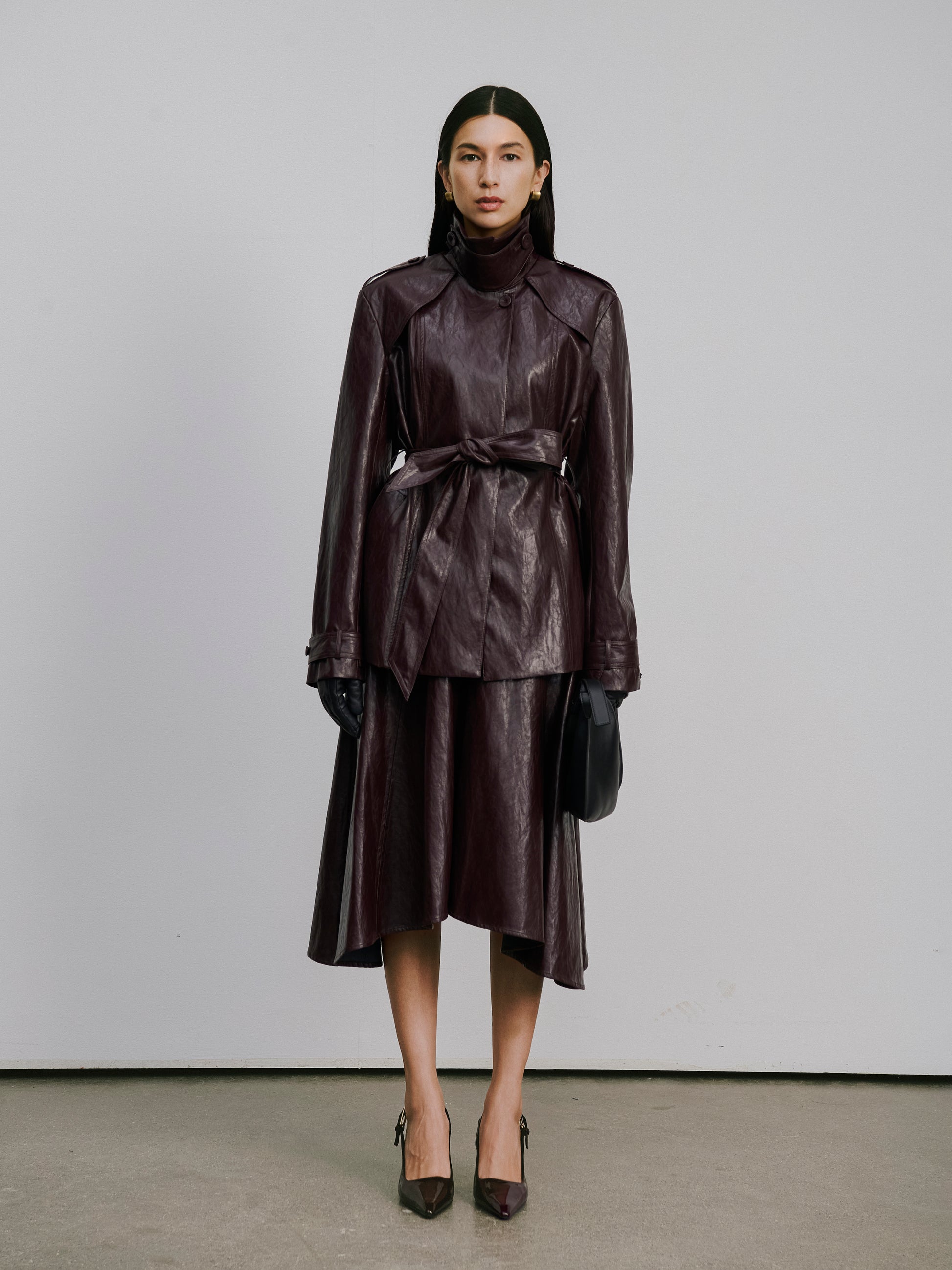 Asymmetric Hem A-Line Skirt (Faux Leather)