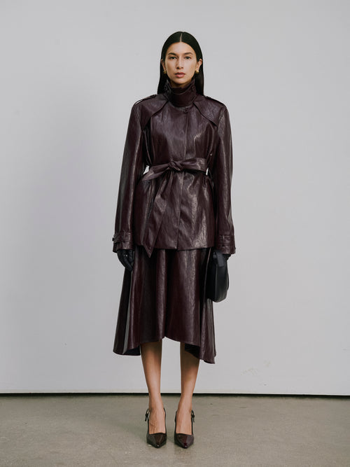 Asymmetric Hem A-Line Skirt (Faux Leather)