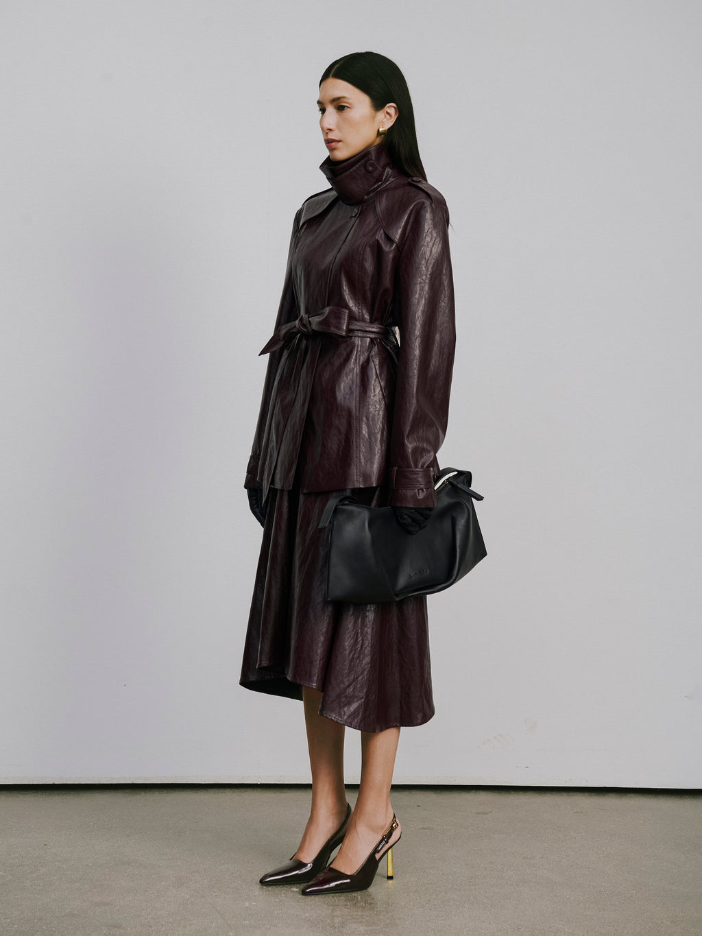 Asymmetric Hem A-Line Skirt (Faux Leather)