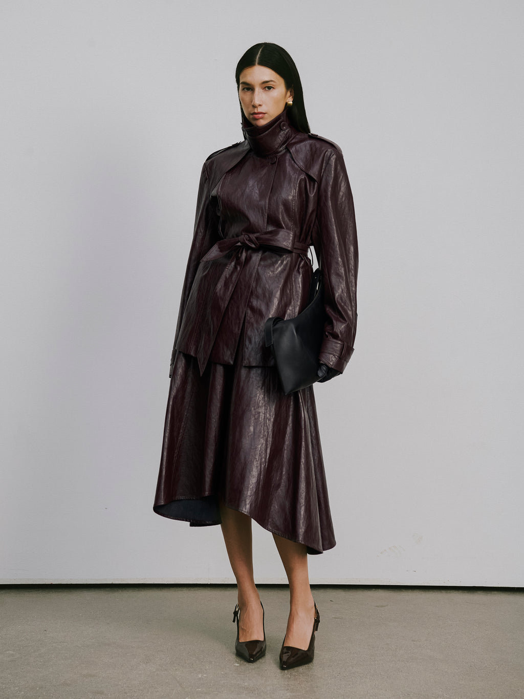 Asymmetric Hem A-Line Skirt (Faux Leather)