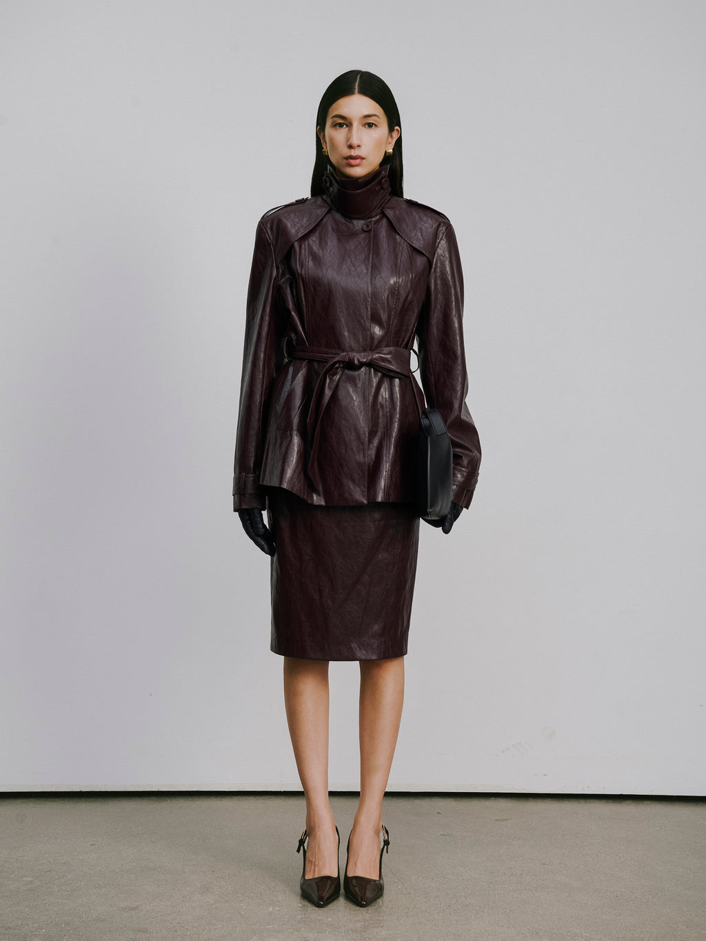 Knee-Length Pencil Skirt (Faux Leather)