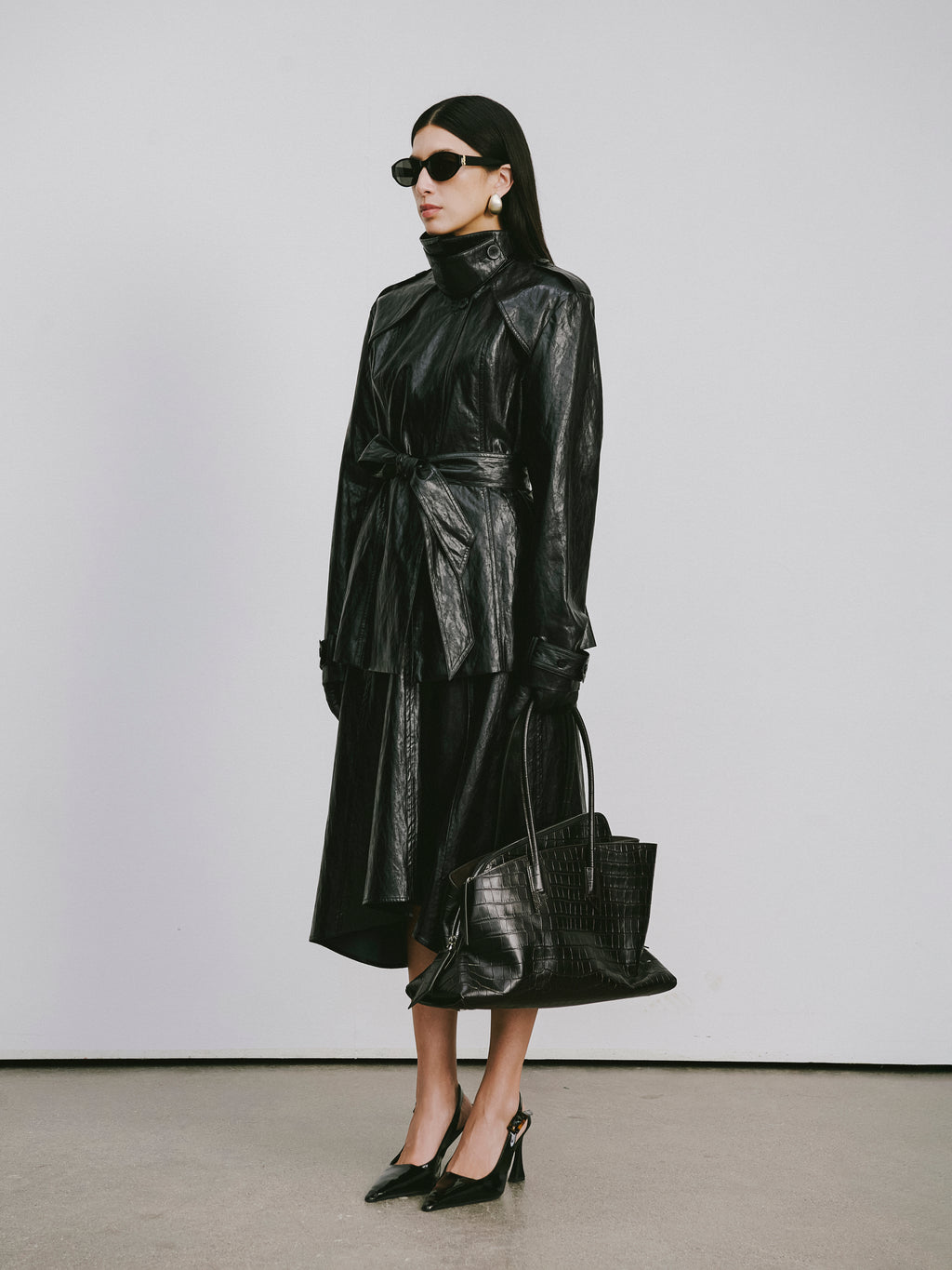 Asymmetric Hem A-Line Skirt (Faux Leather)