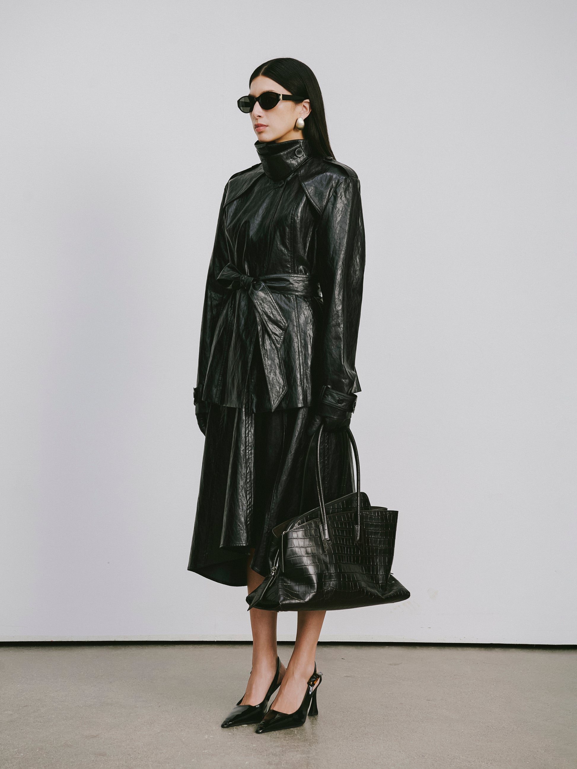 Asymmetric Hem A-Line Skirt (Faux Leather)