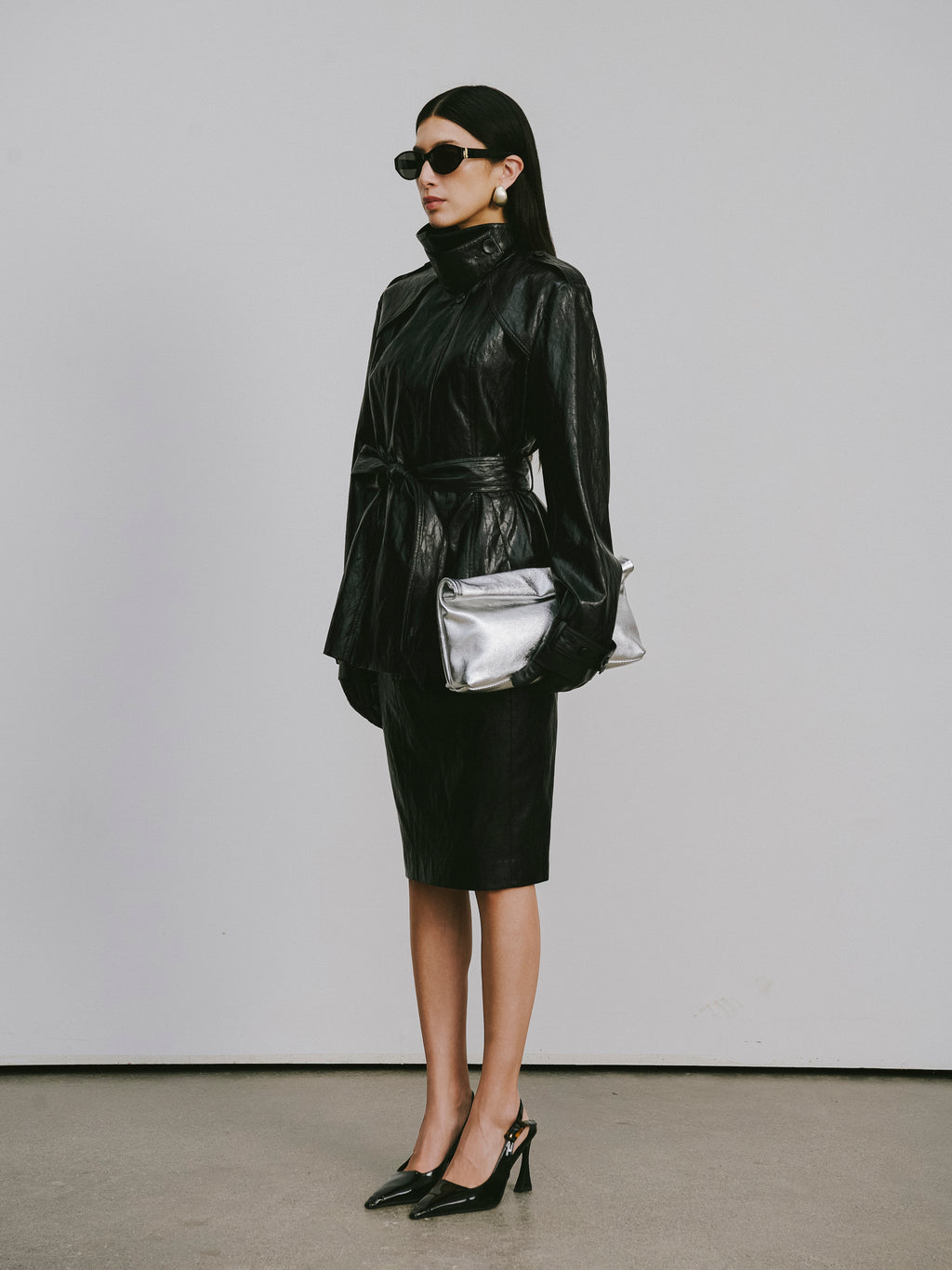 Knee-Length Pencil Skirt (Faux Leather)