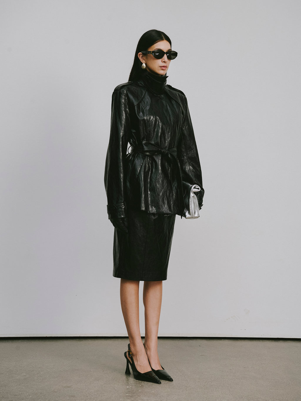 Knee-Length Pencil Skirt (Faux Leather)