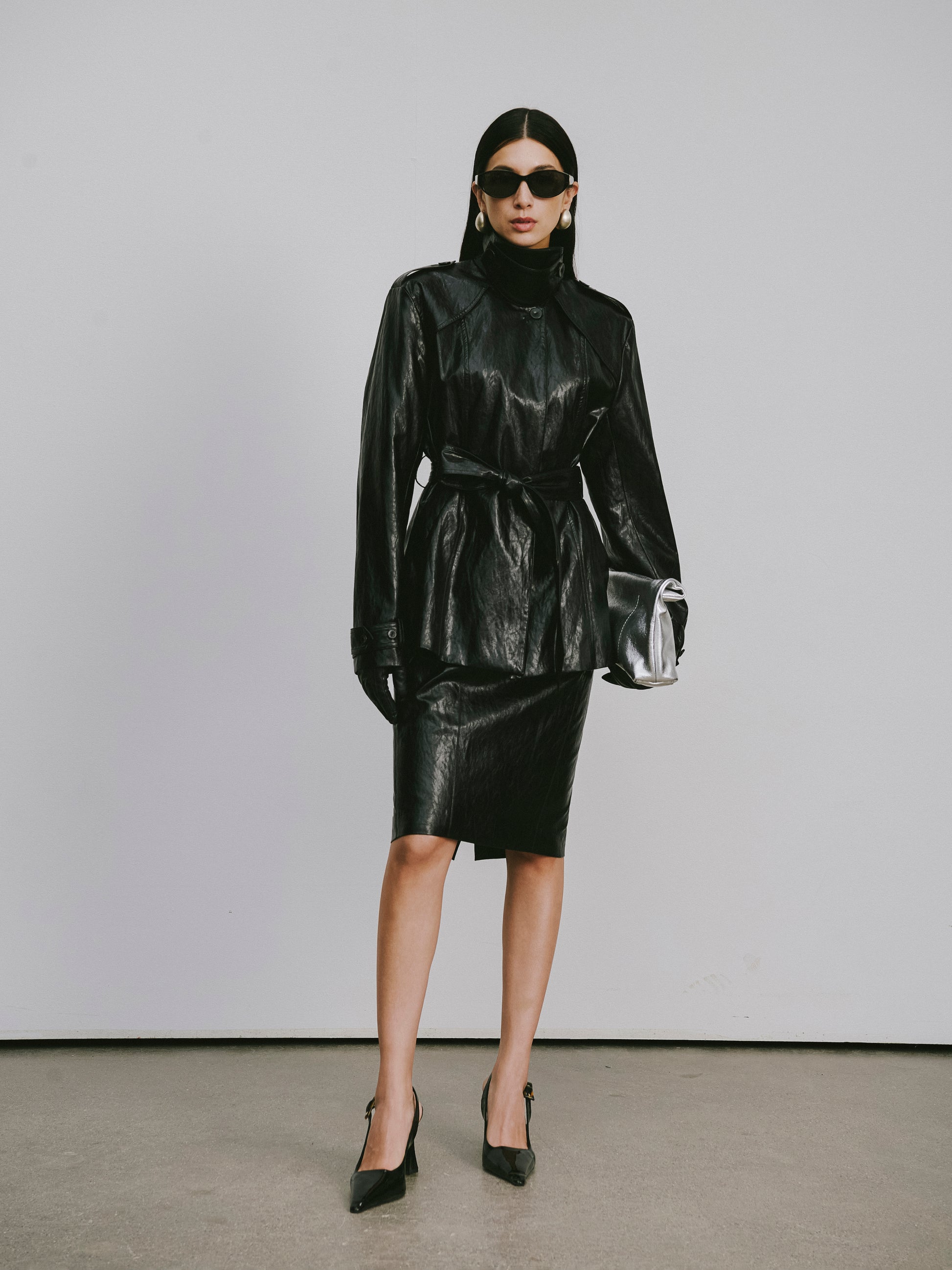 Knee-Length Pencil Skirt (Faux Leather)