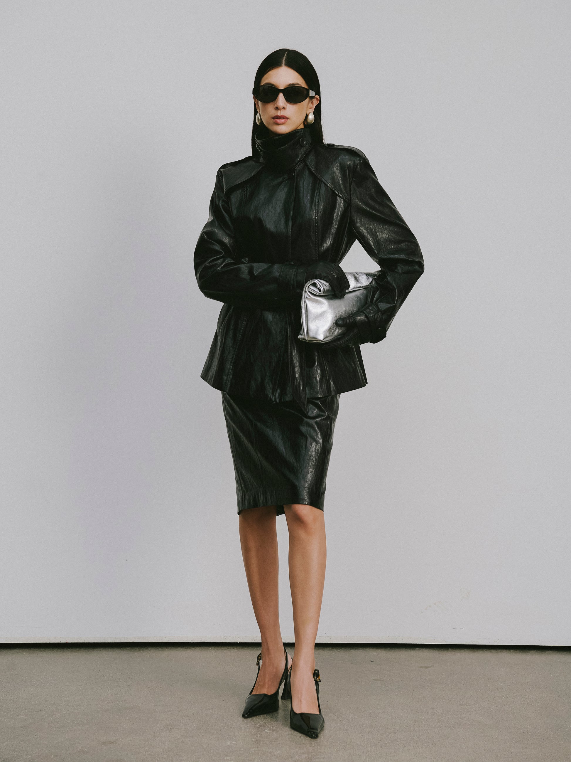 Knee-Length Pencil Skirt (Faux Leather)