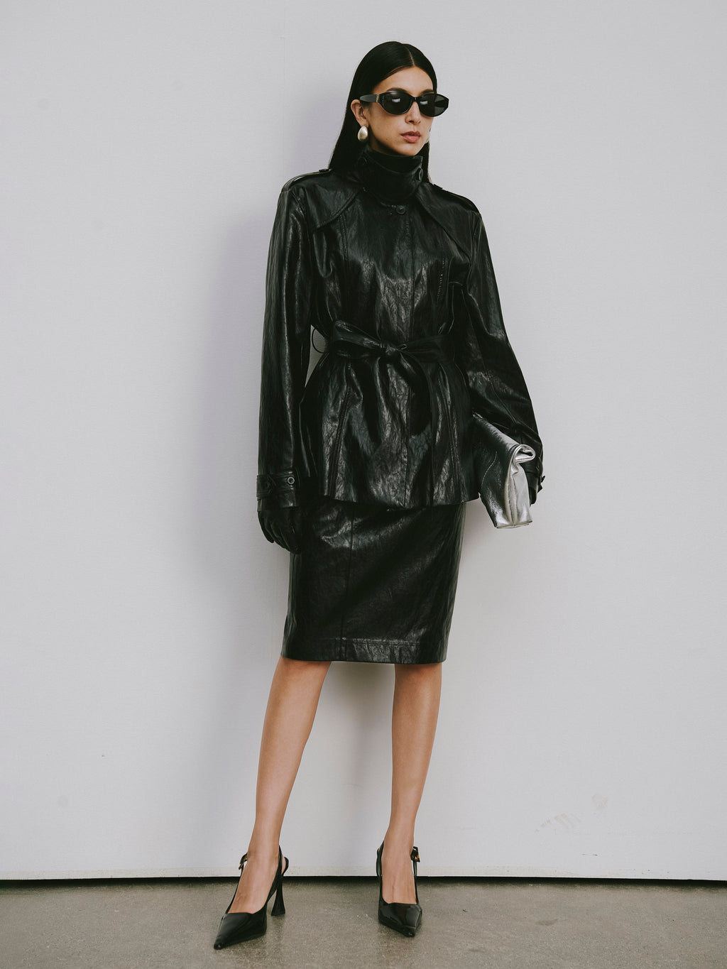 Knee-Length Pencil Skirt (Faux Leather)