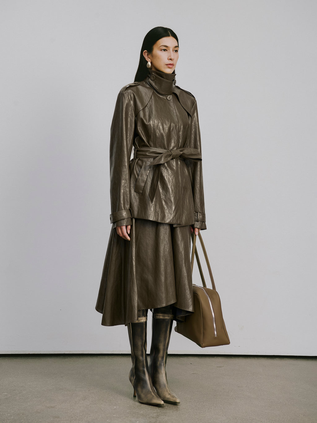 Asymmetric Hem A-Line Skirt (Faux Leather)