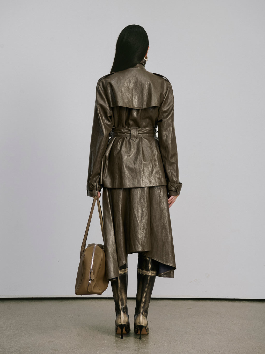 Asymmetric Hem A-Line Skirt (Faux Leather)