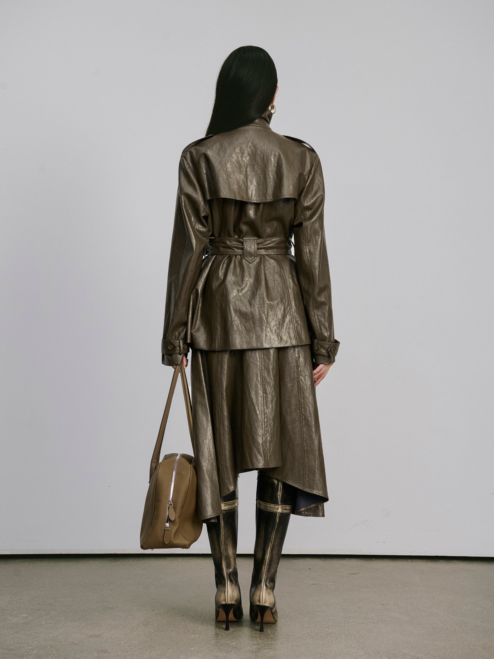 Asymmetric Hem A-Line Skirt (Faux Leather)