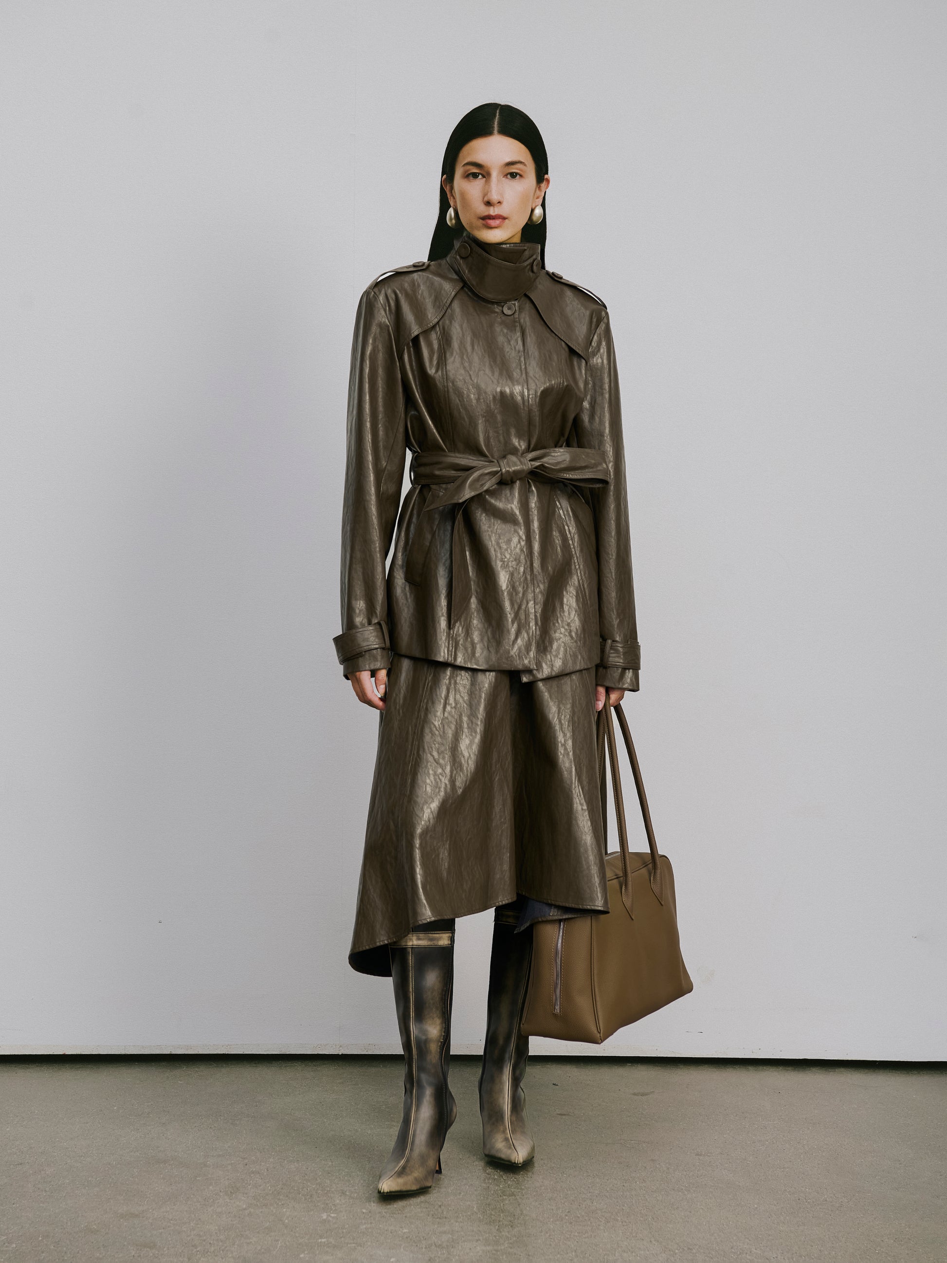 Asymmetric Hem A-Line Skirt (Faux Leather)