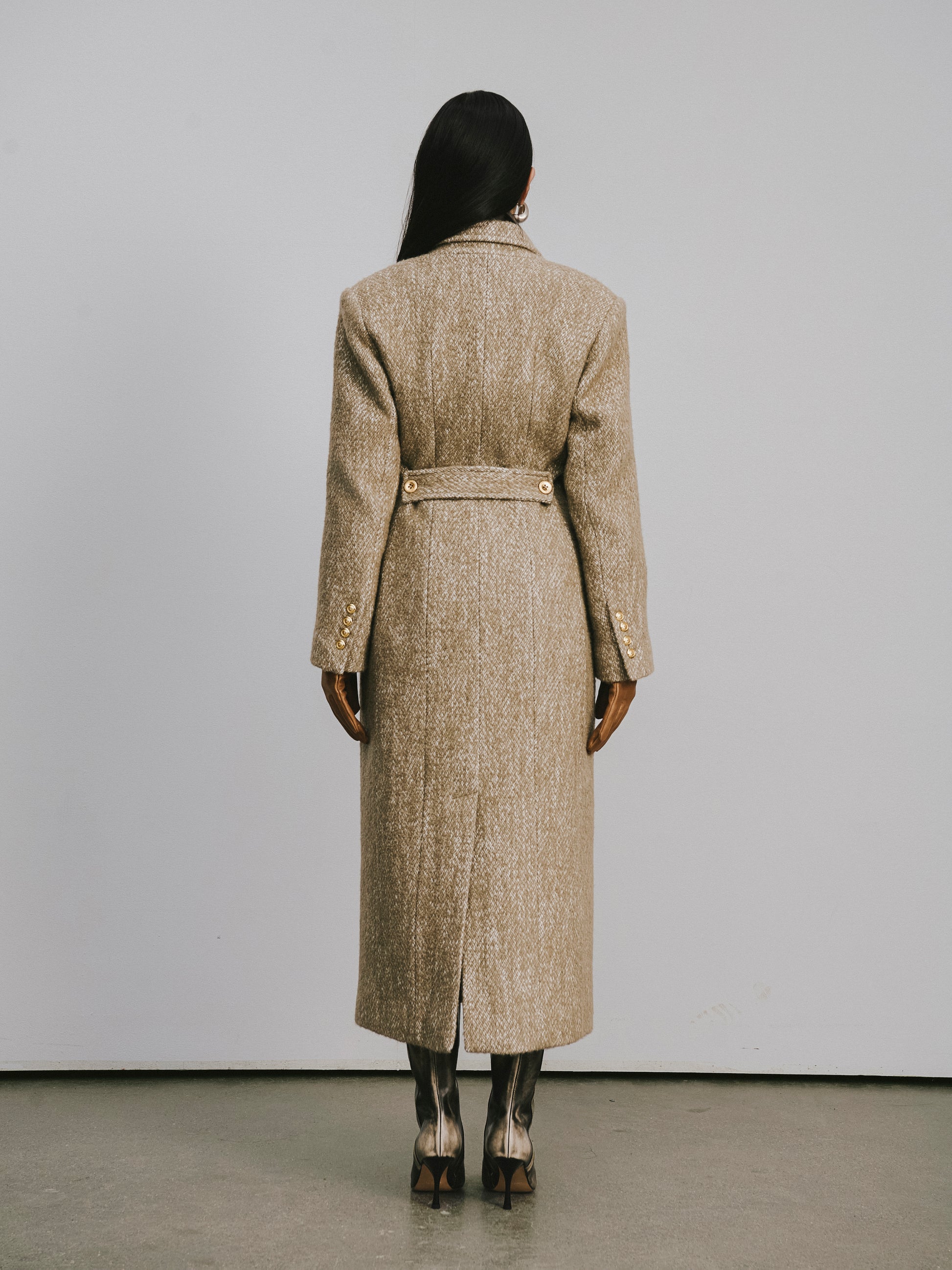 Stand Collar Tie-Waist X-Silhouette Long Coat