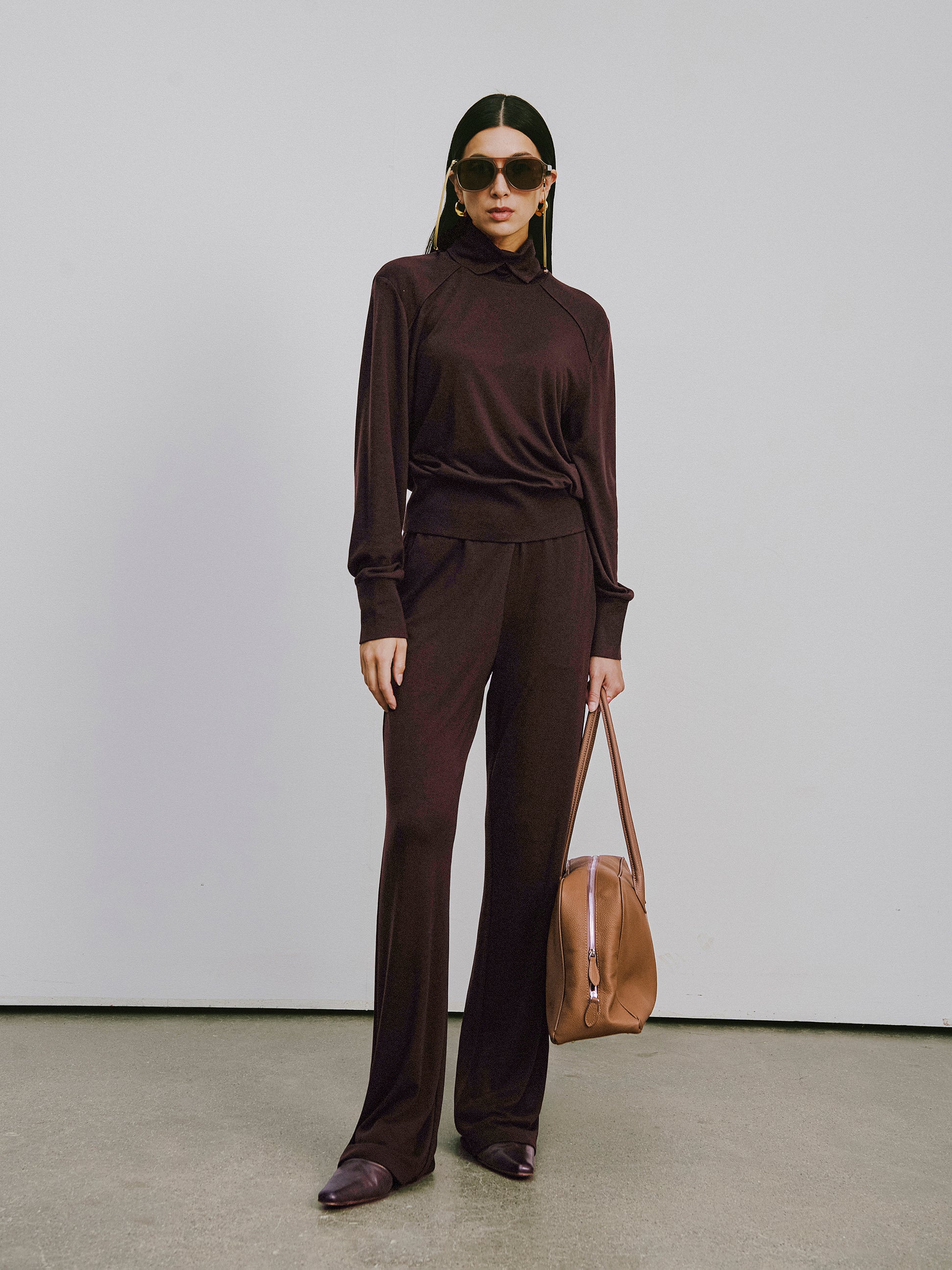 Square Neck Lyocell-Wool Knit Top