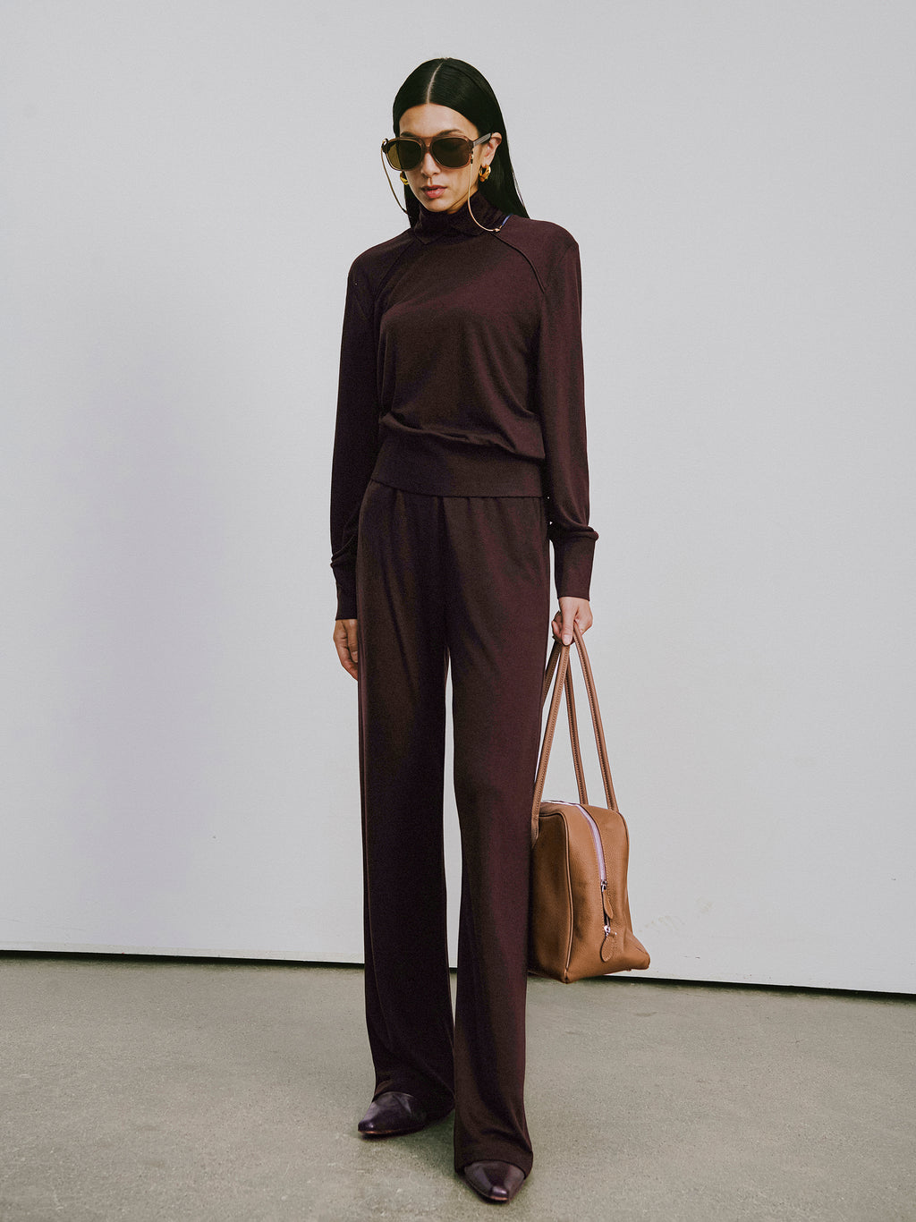 Square Neck Lyocell-Wool Knit Top