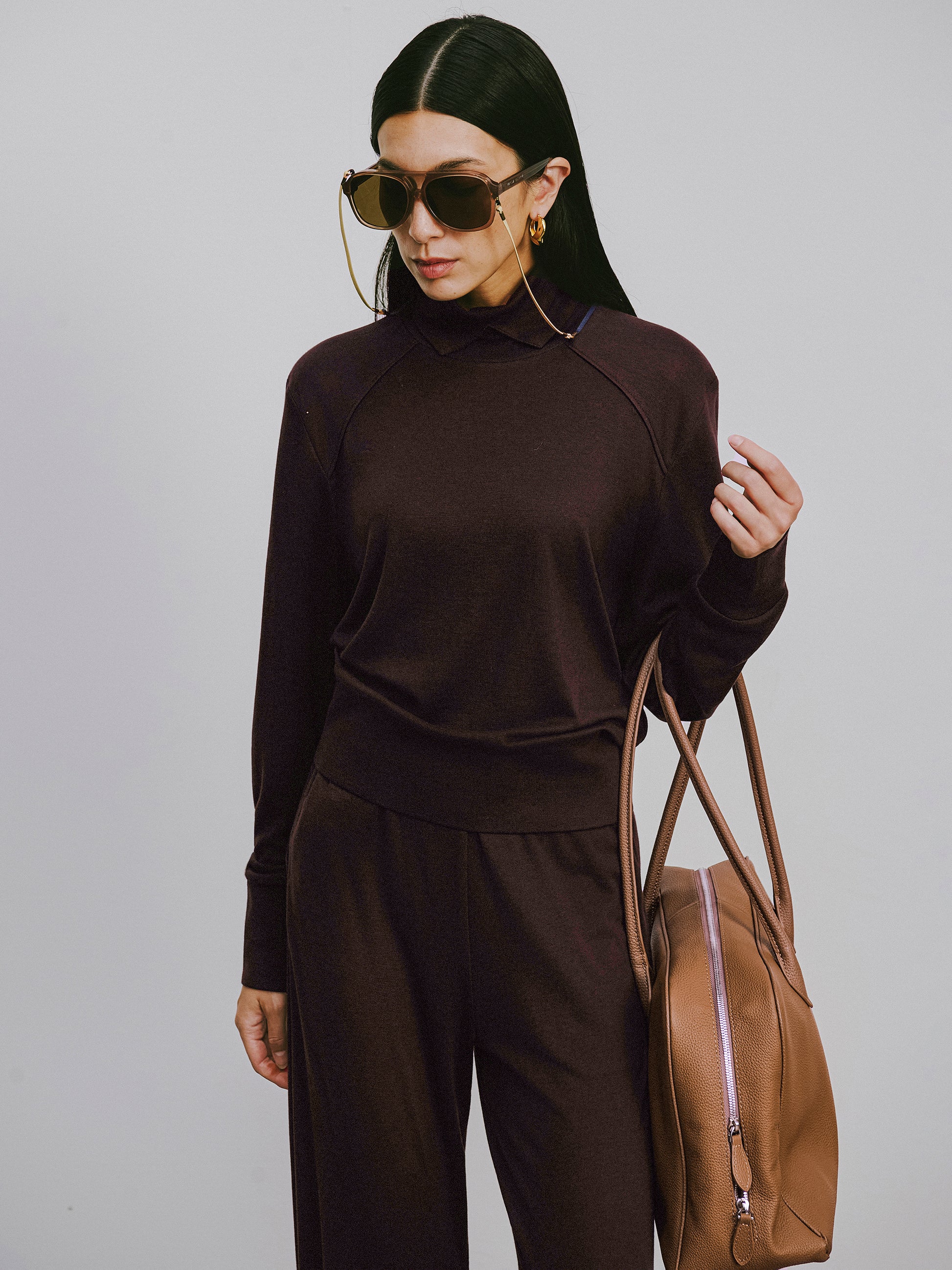 Square Neck Lyocell-Wool Knit Top