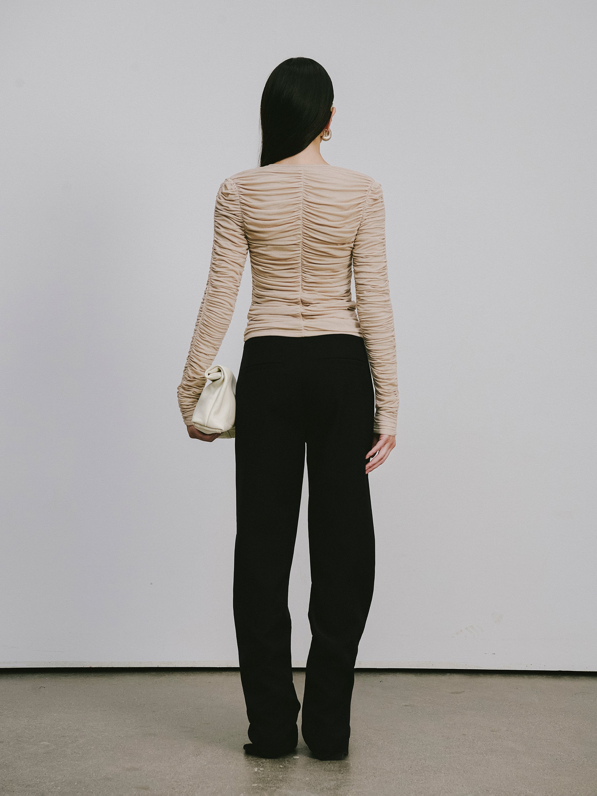 Smocked V-Neck Top with Hidden Hook Placket