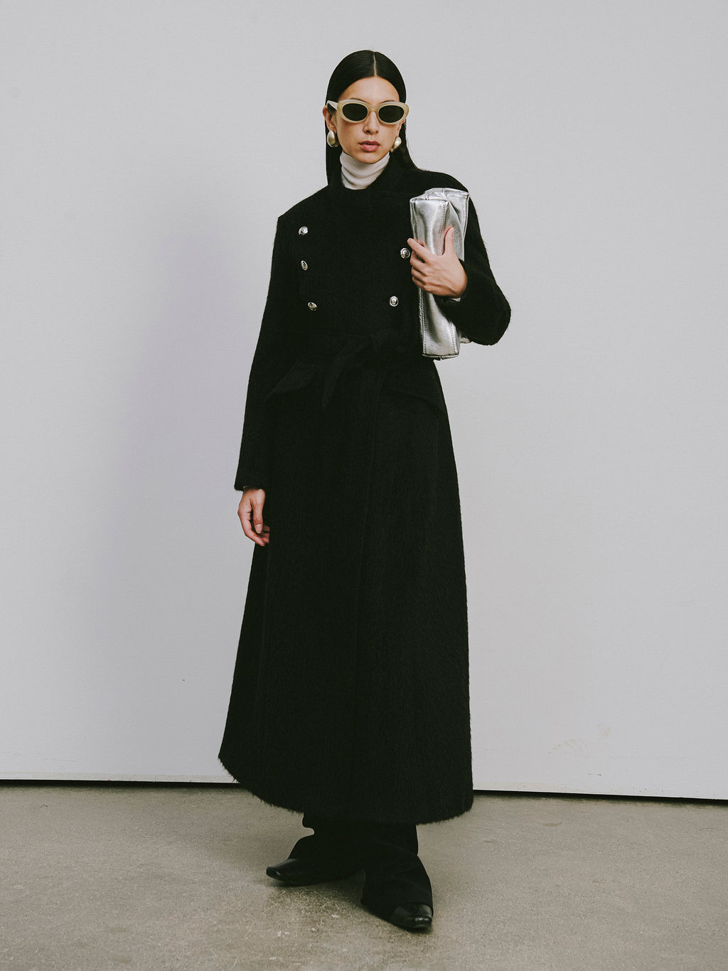 Stand Collar Tie-Waist X-Silhouette Long Coat