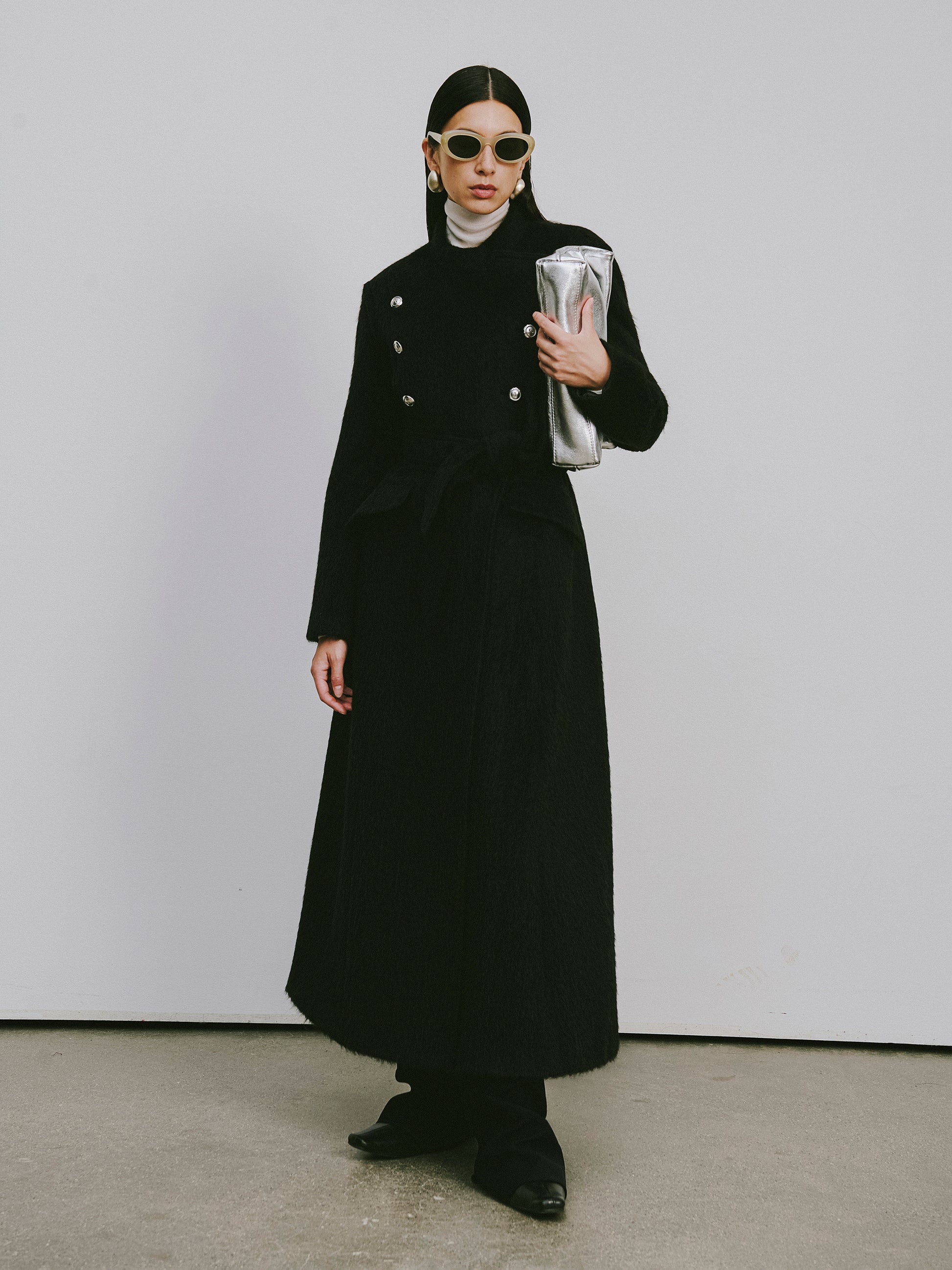 Stand Collar Tie-Waist X-Silhouette Long Coat