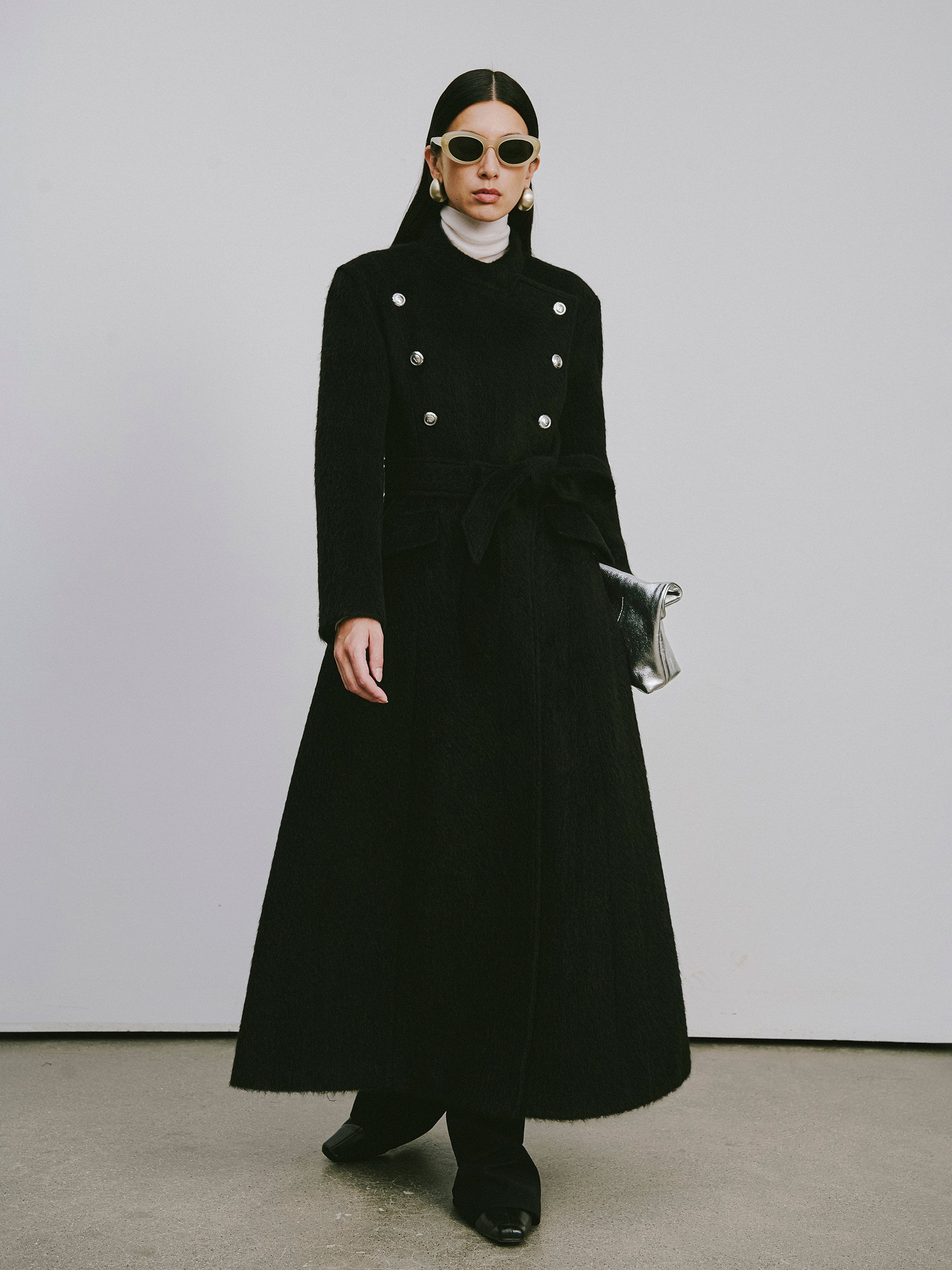 Stand Collar Tie-Waist X-Silhouette Long Coat